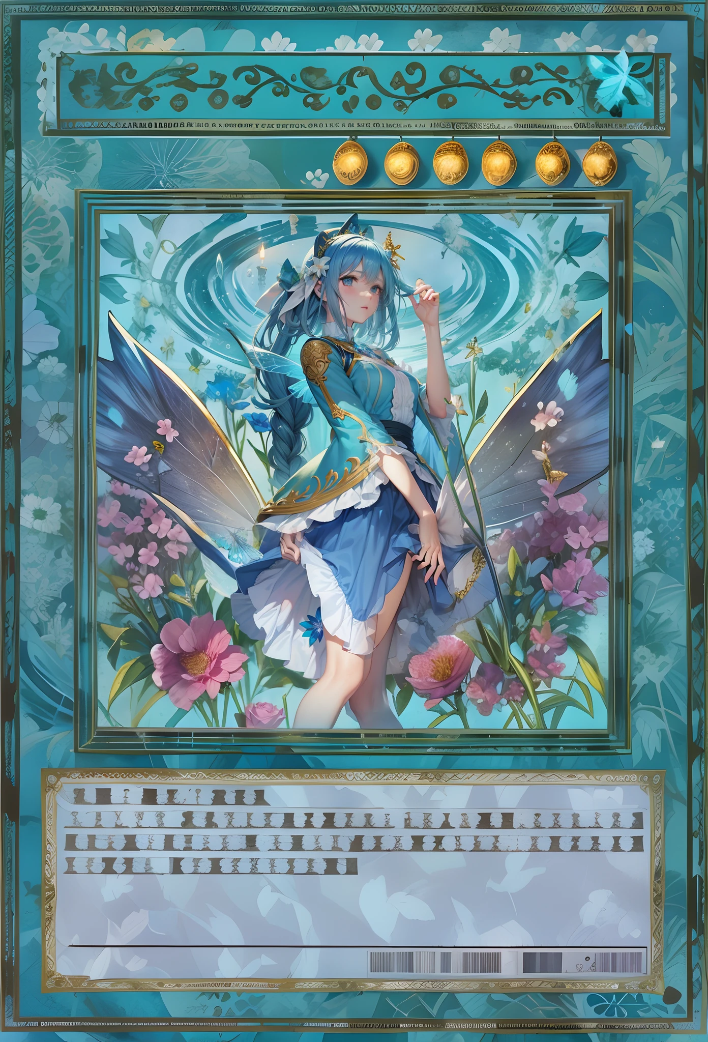 Draw as is,Blue Fairy,Large skirt,Broken flower border,Normal posture