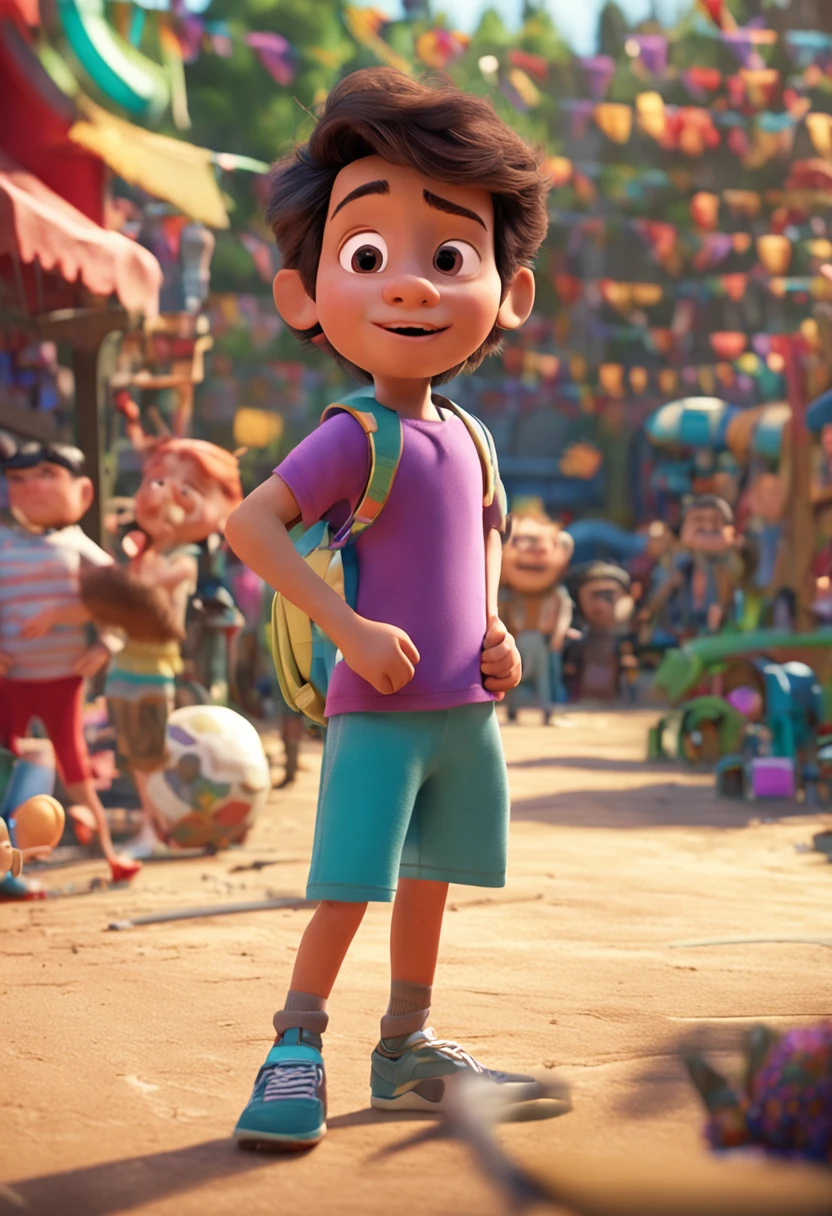 (Pixar 1.23 style) 1 boy ((upper body front, bust shot)), solo, cute ???, brunette, pretty tracksuit, boy, korean child, playground, ((masterpiece, highest quality)), (composite lighting)