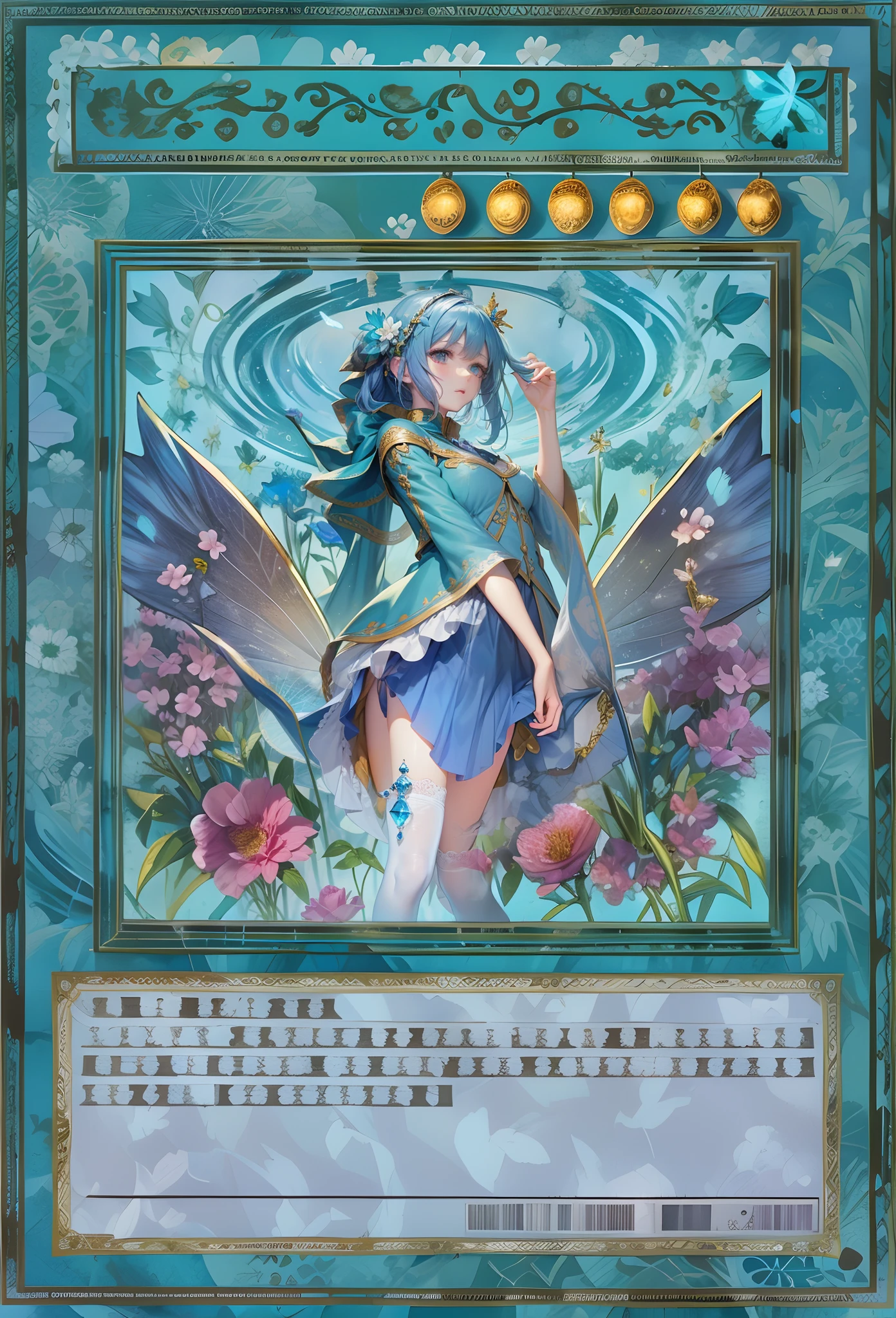 Draw as is,Blue Fairy,Large skirt,Broken flower border,Normal posture