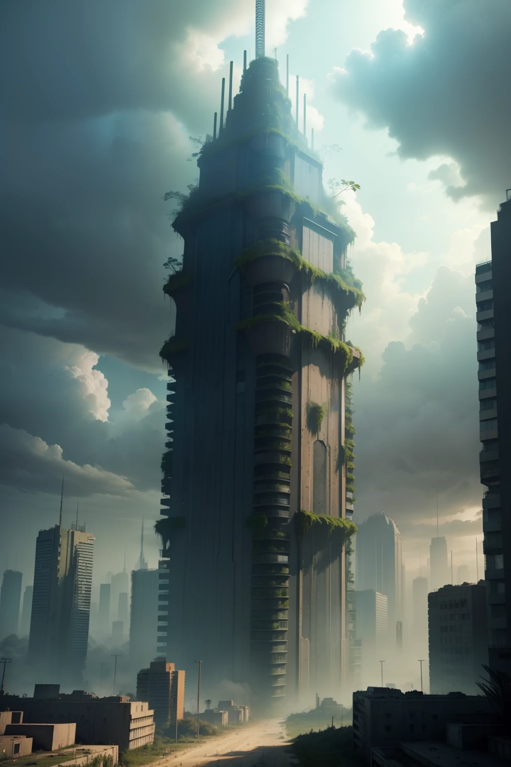 apocalypse city with vegetation full