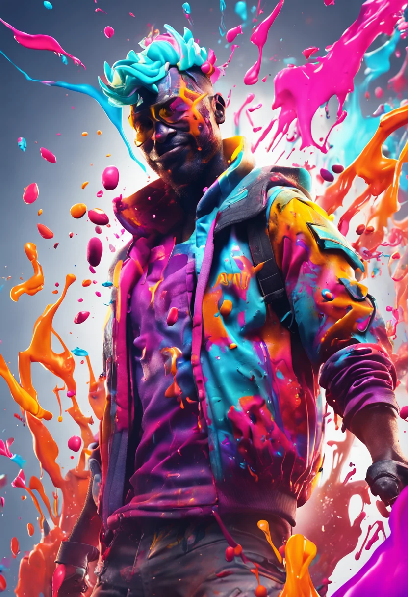 Splash art, Fortnite style, portrait poster, (whitebackground)), splash style of coloful paint, contour,hyperdetailed intricately detailed, unreal engine,fantastical, intricate detail, splash screen, complementary colors, fantasy concept art, 8k resolution, deviantartmasterpiece, oil painting, heavy strokes, paint dripping,splash arts