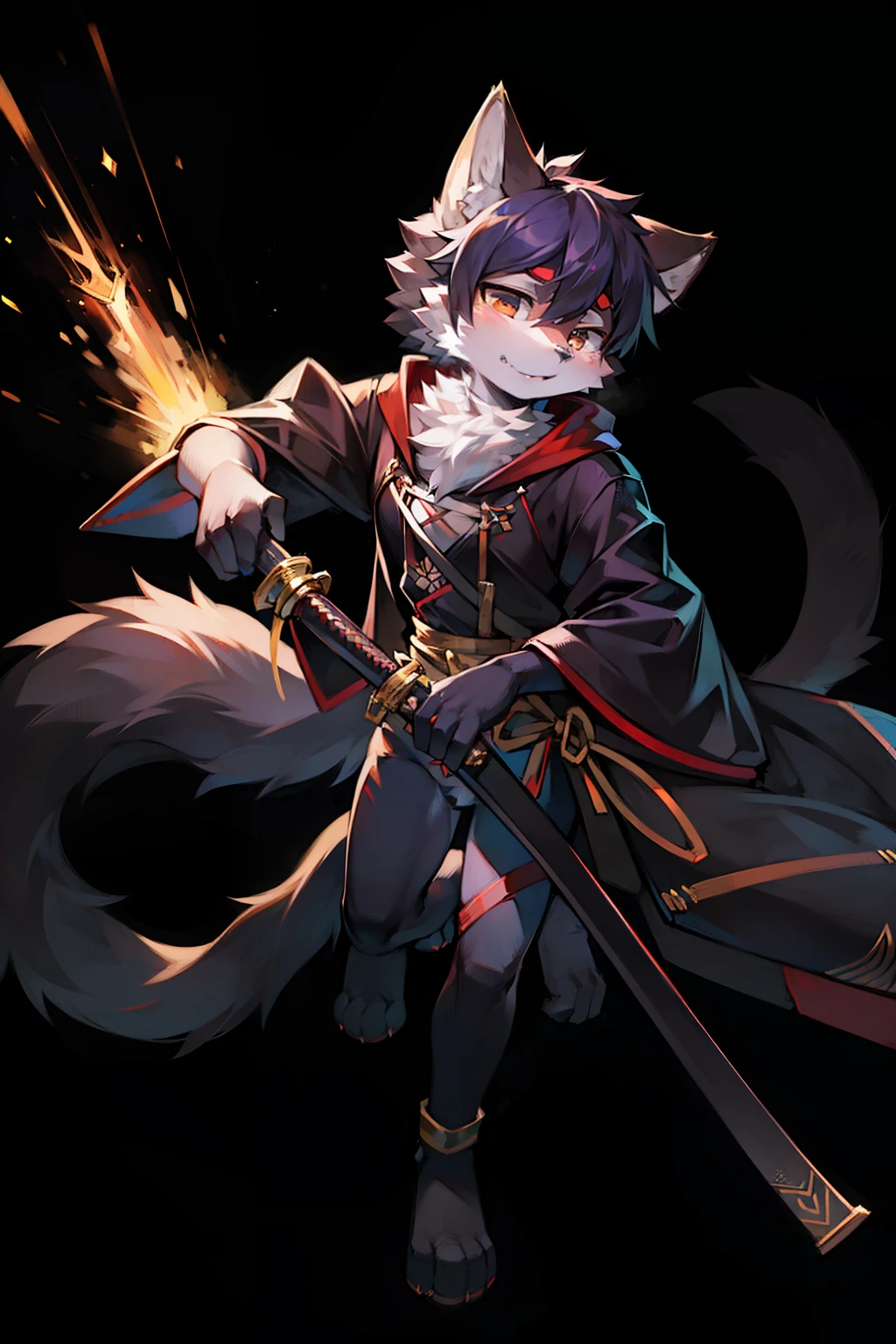 Anime characters with a sword and a cat on black background, Furry art, Furry art!!!, anthropomorphic cat ninja, full body commission for, fursona furry art commission, SFW version, fursona art, commission on furaffinity, very very beautiful furry art, POV furry art, this character has cryokinesis, Furry anime, katana zero