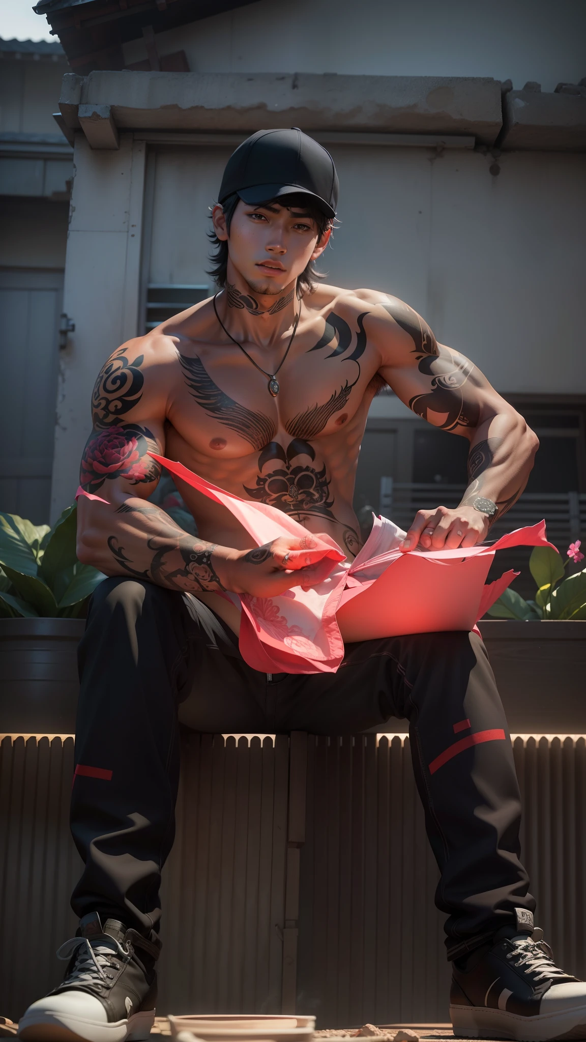 Anime, 1boy, 8k quality, Indonesia, (photorealistic), heandsome, tattooed body