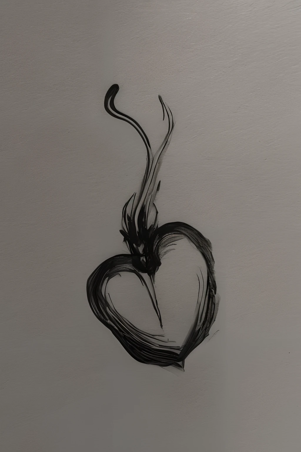 a cartoon heart with ink on a white piece of paper, side view