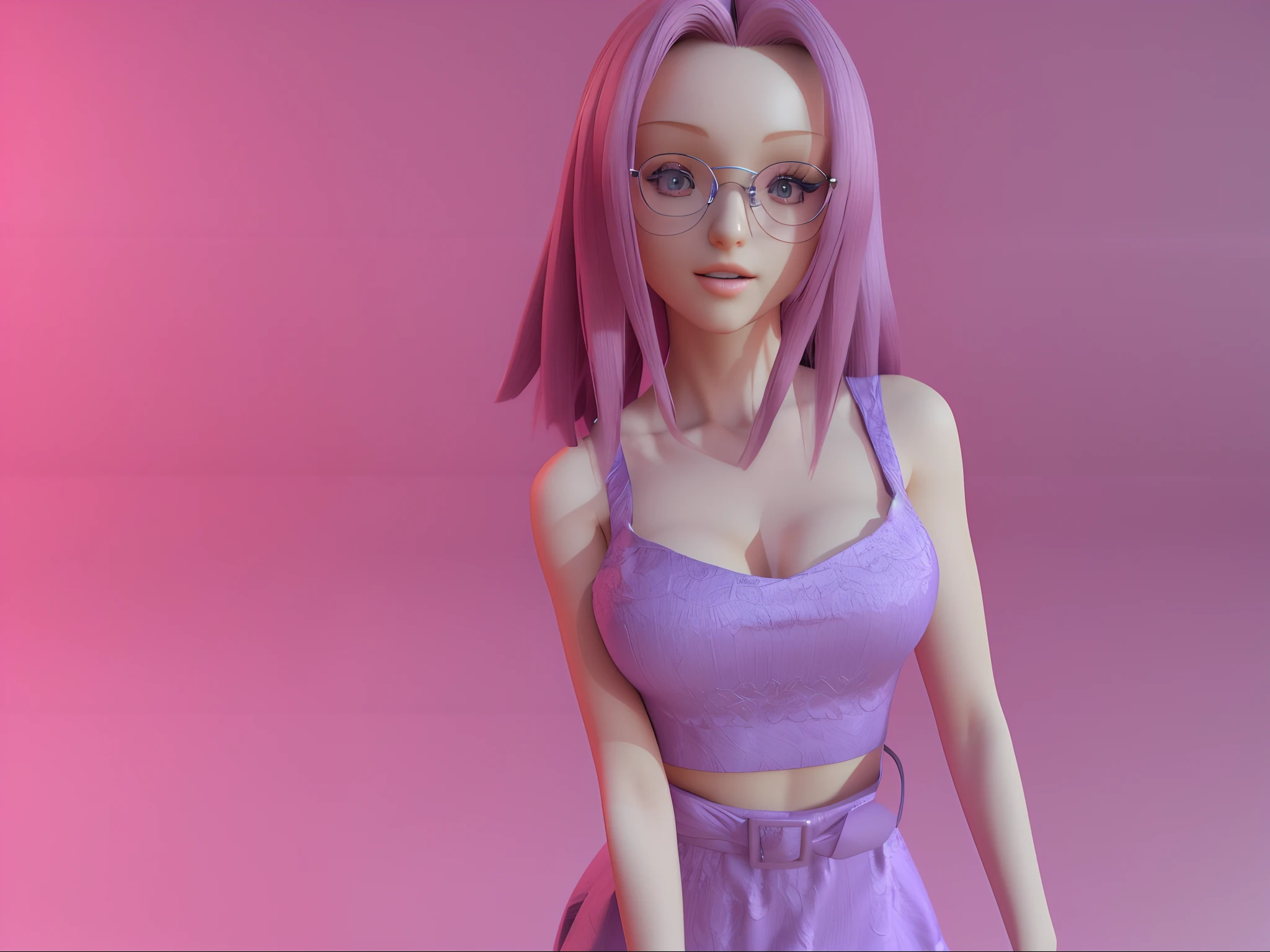 Un primer plano de una mujer sin gafas y un vestido rosa, Render de una linda chica de anime 3D, Anime estilo 3D, Avatar de Second Life, highly detailed character, Modelo de personaje femenino 3D, 3D render estilizado, Chica anime 3D, Modelado en Poser, Artista Senior de Render 3D, ( ( Renderizado 3D ) ), Personaje 3D realista