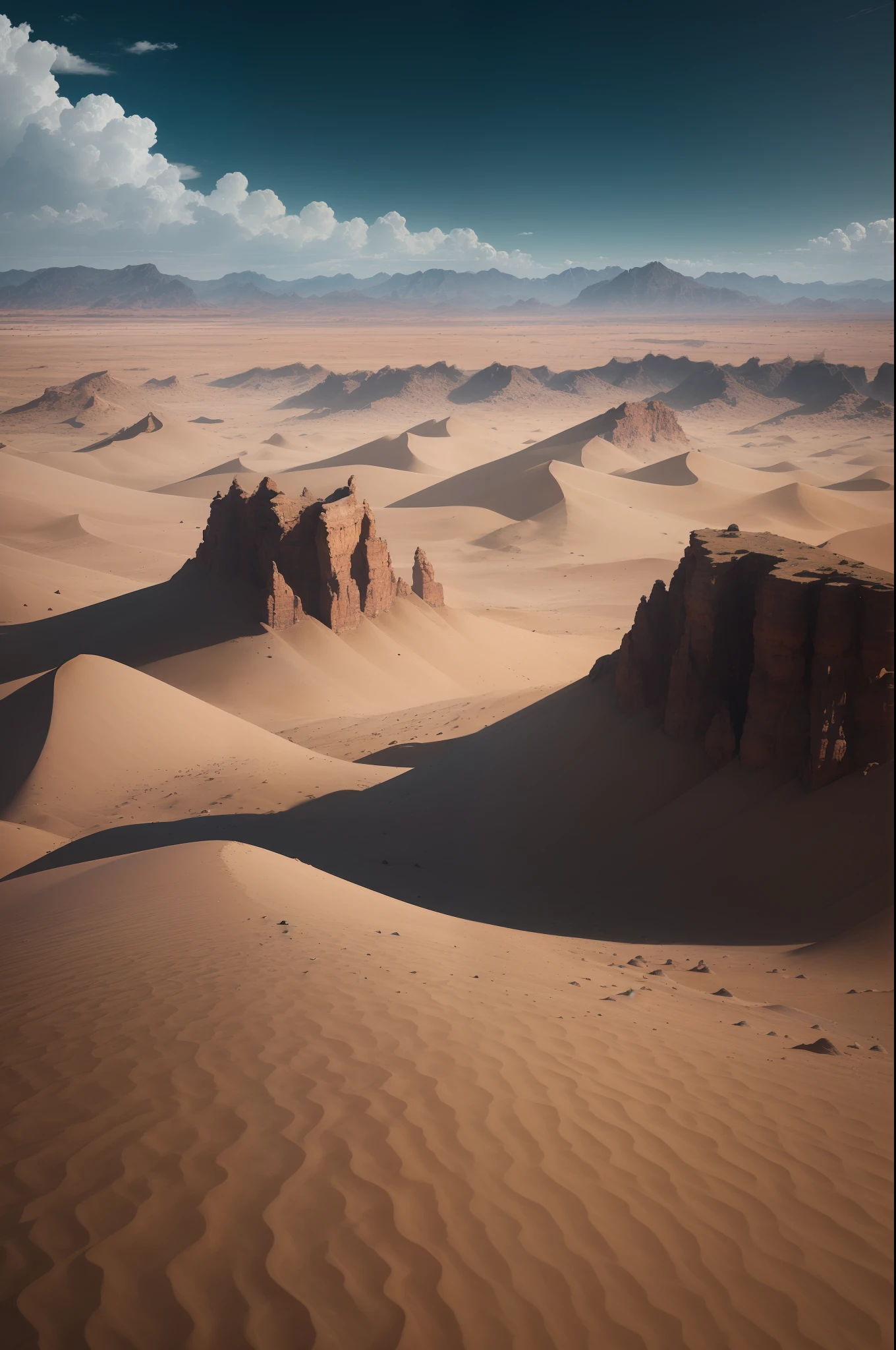 I'm in the middle of a vast desert,In front of you are endless sand dunes and peaks。The dunes soar into the clouds,Some even reach a height of hundreds of meters。The peaks are like some protruding peaks,Shapes vary,Some are like green gemstones inserted between the dunes。
The desert is very windy,Often with yellow sand and stones,It made me feel a little uncomfortable。But,Over here,I saw the presence of some life force。Some plants tenaciously grow between the dunes,There are also some birds that jump and frolic on the dunes。
I kept going,Walk through some small valleys and steep hills。Over here,I saw some caves and mountains,The mouth of the cave emits a faint glow,Mountains are like pale lines,Outline the desert。
The scene in the desert is monotonous though,But they have a unique beauty。The desert here is full of mystery and tranquility,It made me feel the greatness and wonder of nature。