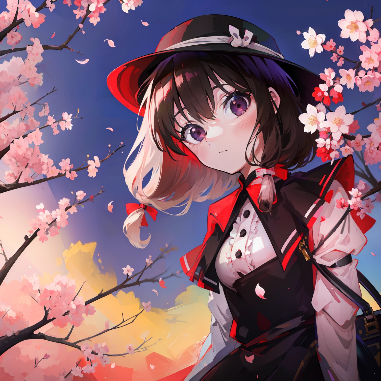 masutepiece, Fine detail, 4K, 8K, 12K, Solo, Solo, Beautiful Girl, caucasian female, Renko Usami, Looking Up, temple, cherryblossom