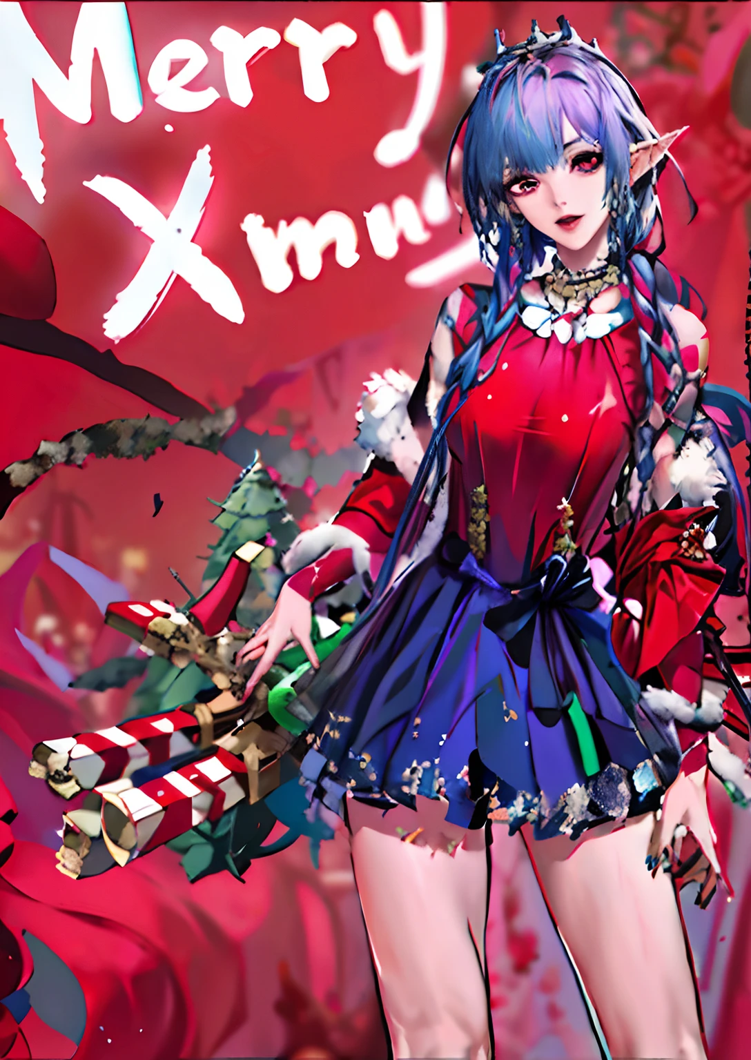Elves from the devil,Depicting Jinx in League of Legends,artgerm colorful!This is the winner of the 2D anime-style pixiv competition,Jinx's portrait shows mischievous in mystery,Blue double ponytail,Jellyfish hairstyle,ears of elf,Small coat,glittery,Smooth skin,tight top,