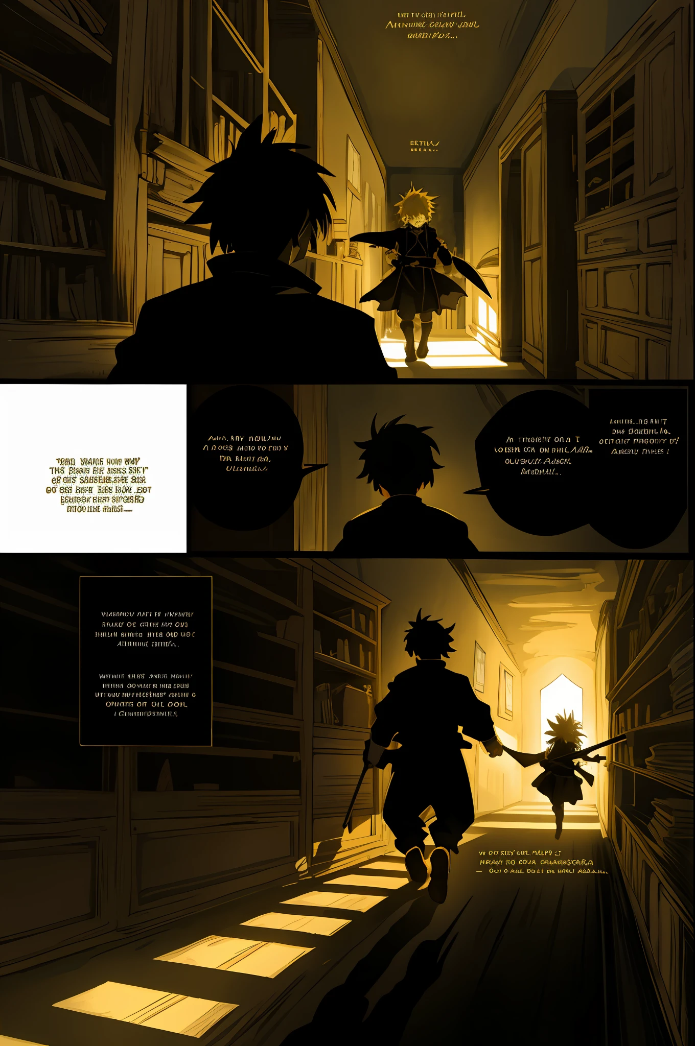 highres, paid reward available, unparalleled masterpiece, terrifying tale, Hansel and Gretel perfect anatomy, good lighting, volumetric lighting, cinematic shadow(comic-like panel layouts, manga page, zerochan, English text)
