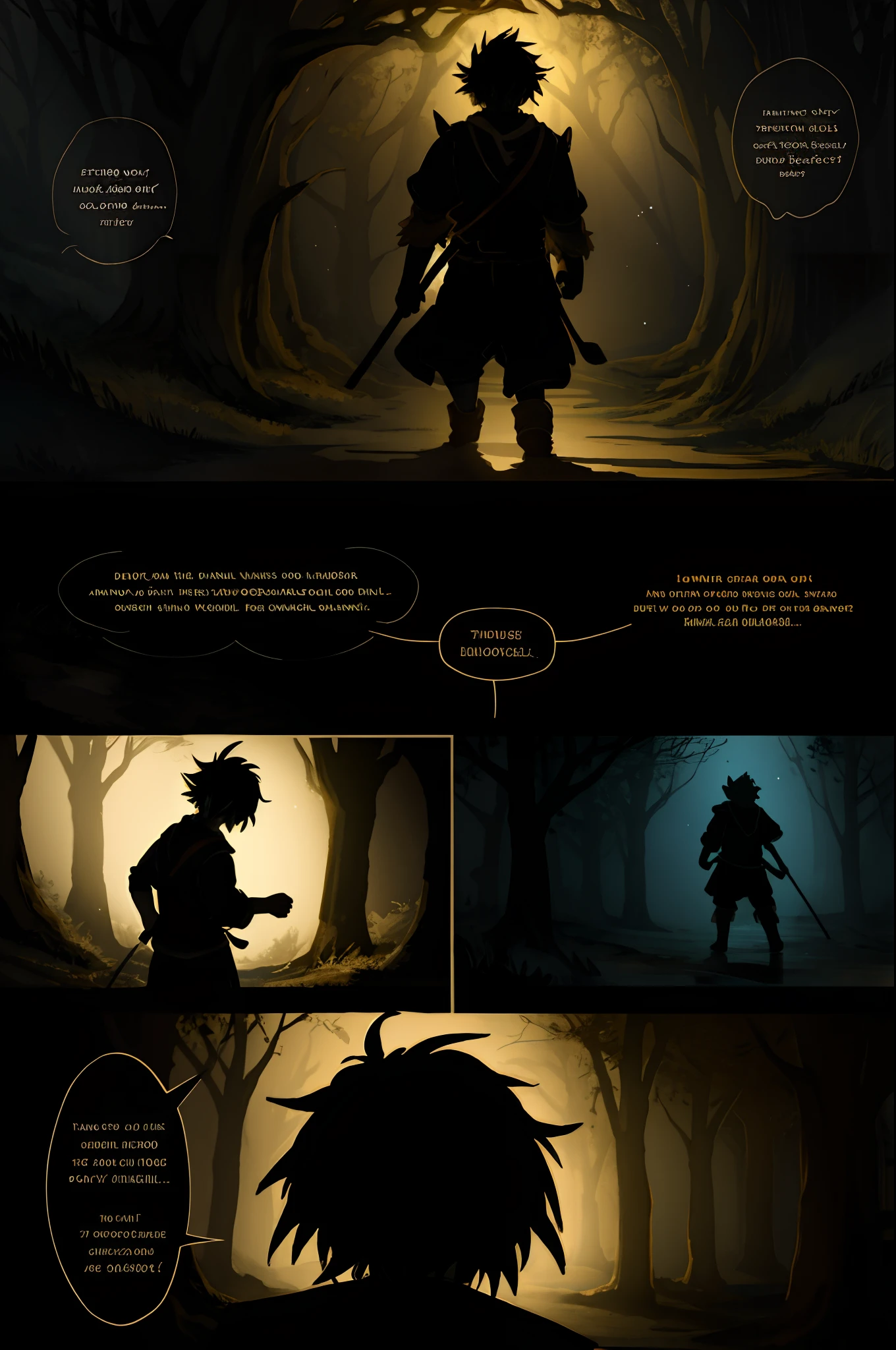 highres, paid reward available, unparalleled masterpiece, terrifying tale, Hansel and Gretel perfect anatomy, good lighting, volumetric lighting, cinematic shadow(comic-like panel layouts, manga page, zerochan, English text)