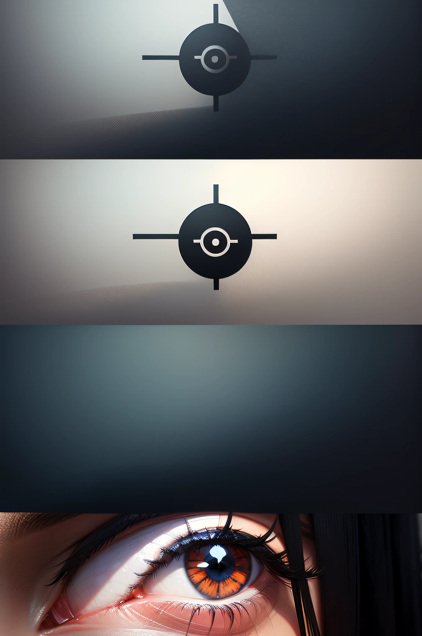 "Minimalist logo design featuring eye and iron icons"
