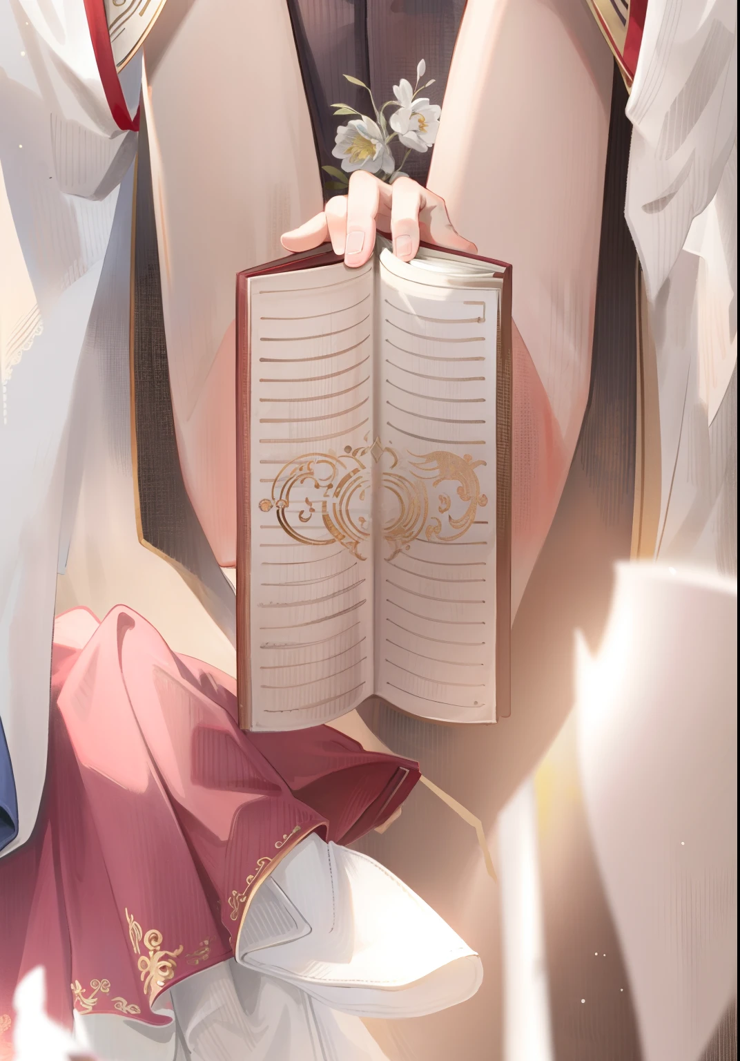 ru_qun,best_quality,head,original_outfit,hanfu,clear details,masterpiece, best_quality, clear details,1girl,Sky blue and white clothes,read a book,holding book, ,Chinese park background,cowboy shot,detailed skin texture,detailed cloth texture, beautiful detailed face, ultra detailed,photorealsim, SongStyle,
