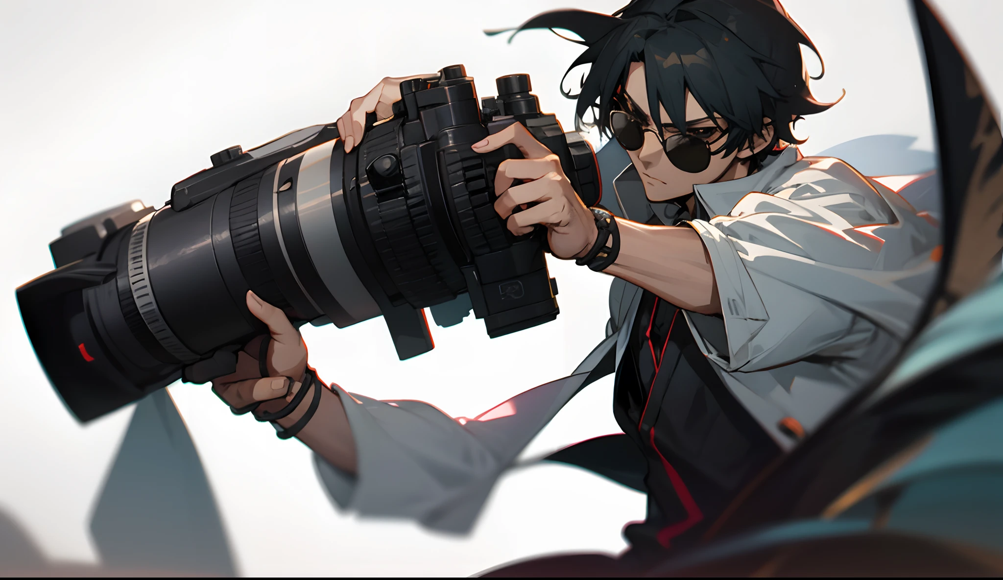 Anime male handheld camera wearing sunglasses Canon