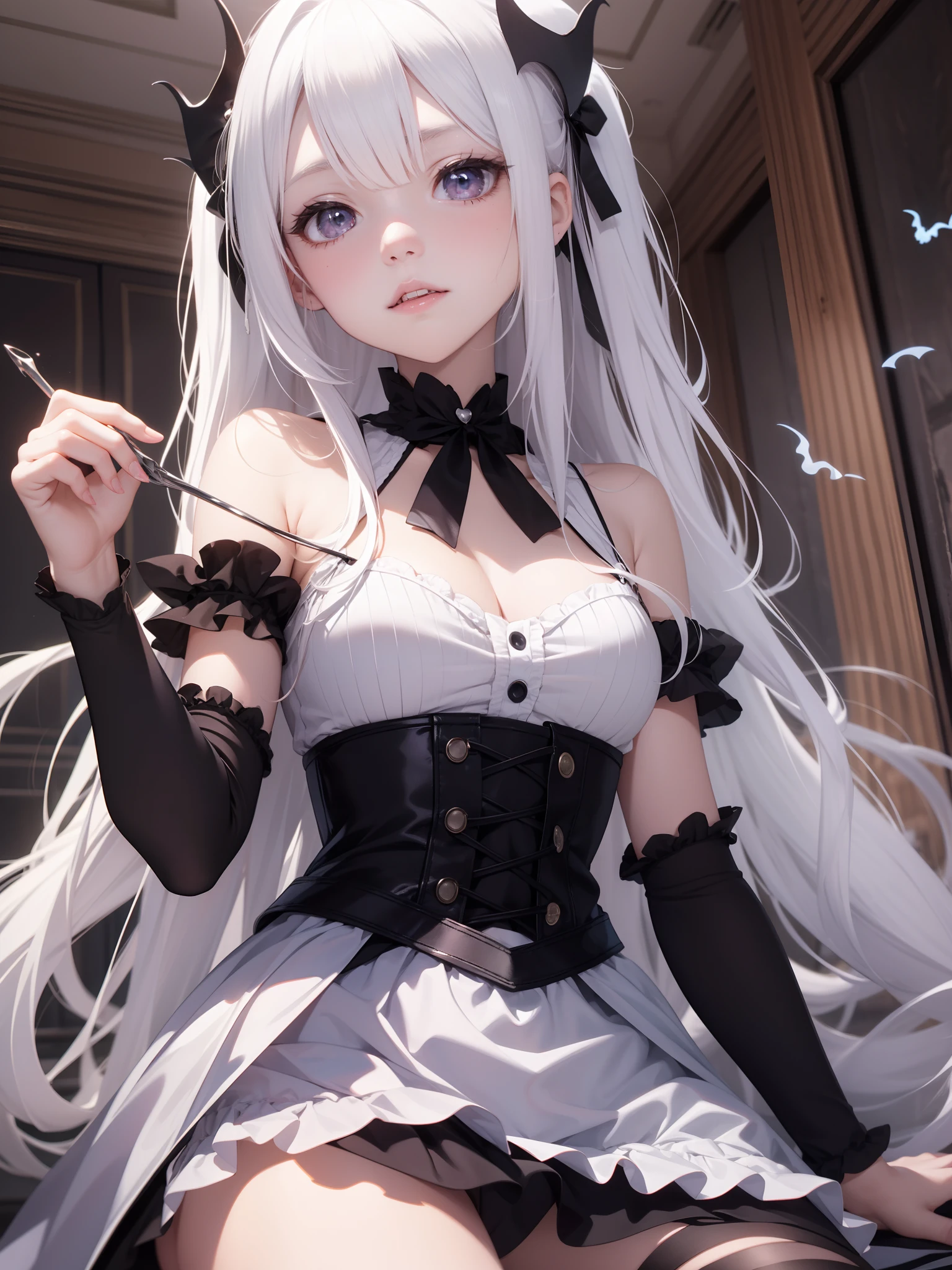 Charming white-haired loli, vampire, tsundere female ghost, super clear masterpiece