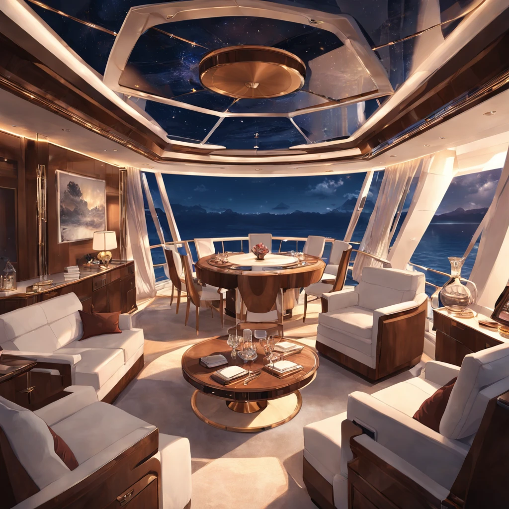 The interior of a luxury mega yacht