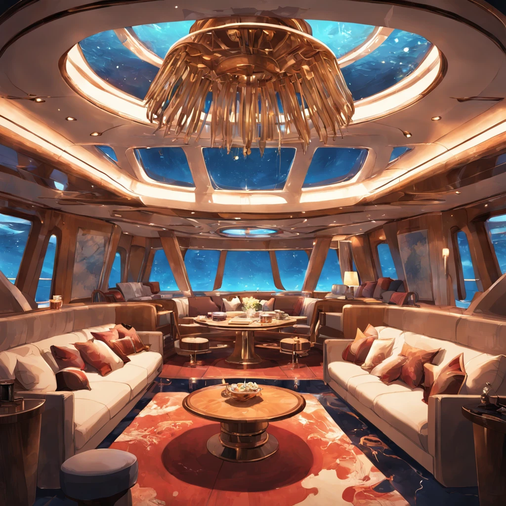 The interior of a luxury mega yacht