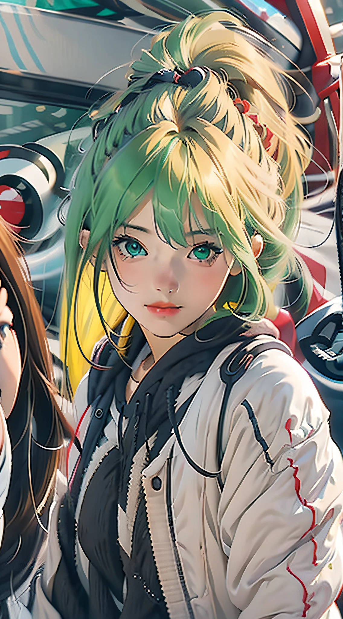 Very cute and beautiful anime girl portrait with highly detailed green eyes and pastel yellow hair, in modern anime style, made by ross tran, wlop, laica chrose