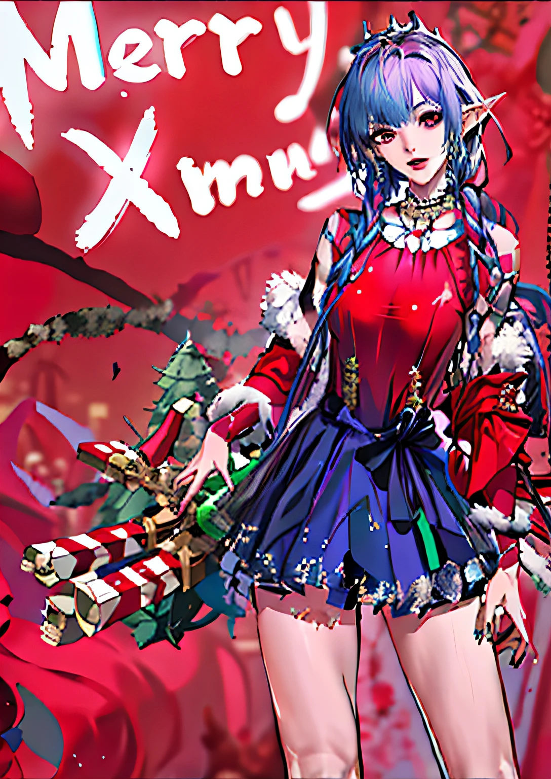 Elves from the devil,Depicting Jinx in League of Legends,artgerm colorful!This is the winner of the 2D anime-style pixiv competition,Jinx's portrait shows mischievous in mystery,Blue double ponytail,Jellyfish hairstyle,ears of elf,Small coat,glittery,Smooth skin,tight top,