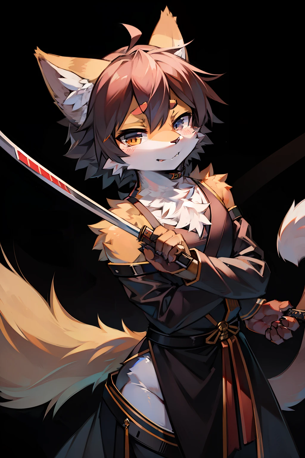 Anime characters with a sword and a cat on black background, Furry art, Furry art!!!, anthropomorphic cat ninja, full body commission for, fursona furry art commission, SFW version, fursona art, commission on furaffinity, very very beautiful furry art, POV furry art, this character has cryokinesis, Furry anime, katana zero