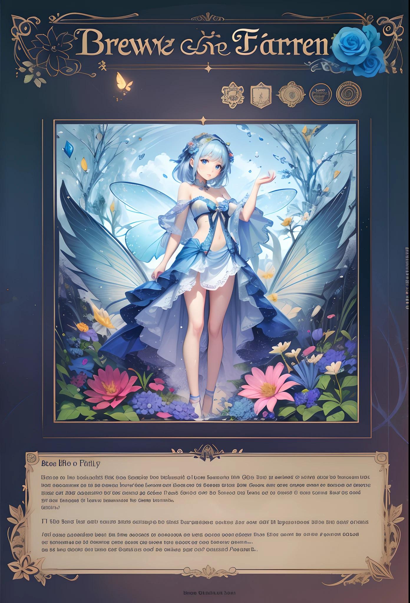 Draw as is，Blue Fairy，Broken flower border，Normal posture