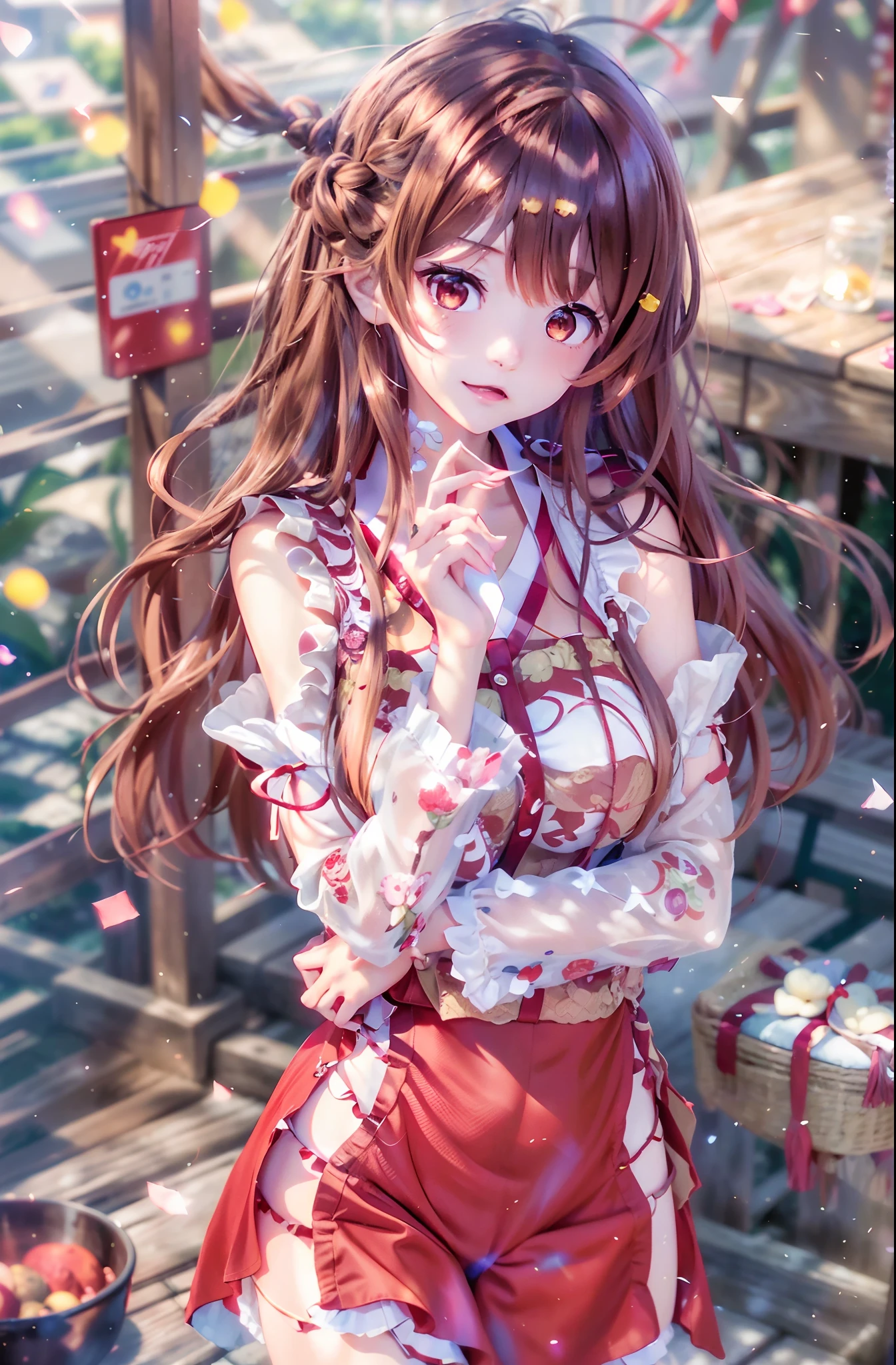 Anime girl posing for photo with long brown hair and red dress, Kantai collection style, Kawasi, Guviz, Marin Kitagawa fanart, attractive anime girls, ilya kuvshinov with long hair, drawn in anime painter studio, Anime girl with long hair, from girls frontline, Beautiful anime girl, Official artwork, up of young anime girl