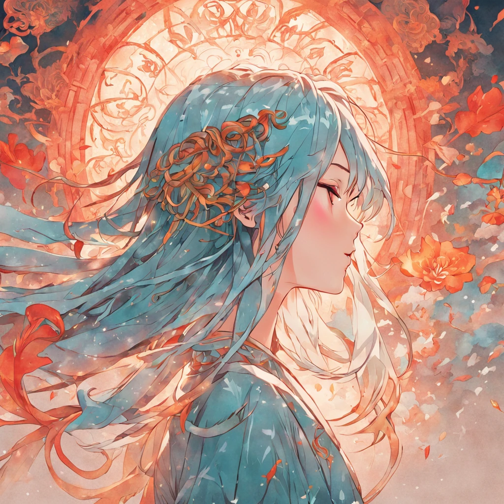 (White background:1.4),(Silhouette of a girl's head, Eyes closed, colorfull long hair, Oriental elements),(Chinese illustration:1.3,paper art:1.3, Quilted paper art:1.2),( reasonable design, Clear lines, High sharpness,Best quality, Very detailed, Masterpiece, movie light effect, 4K )