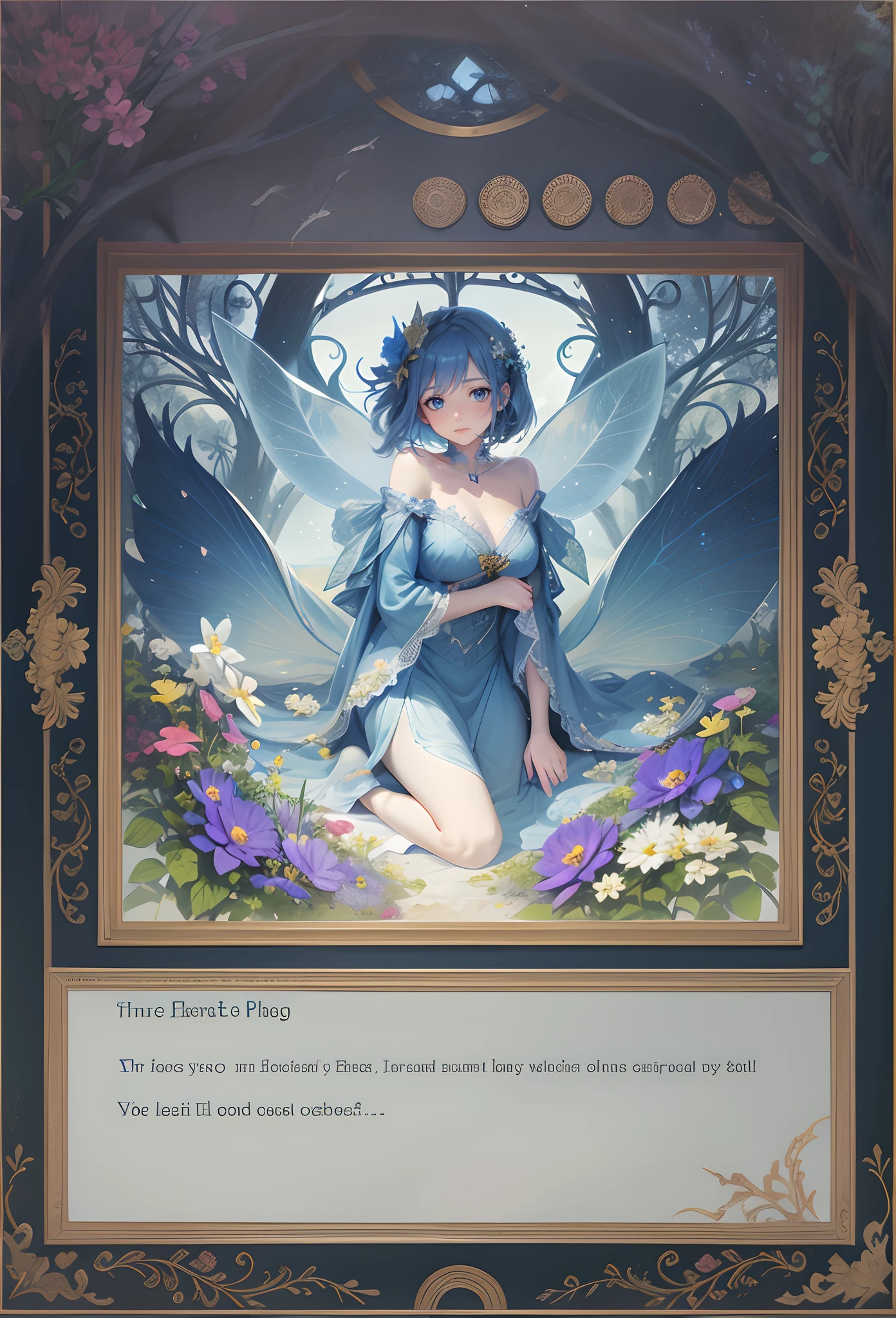 Draw as is，Blue Fairy，Broken flower border，Normal posture
