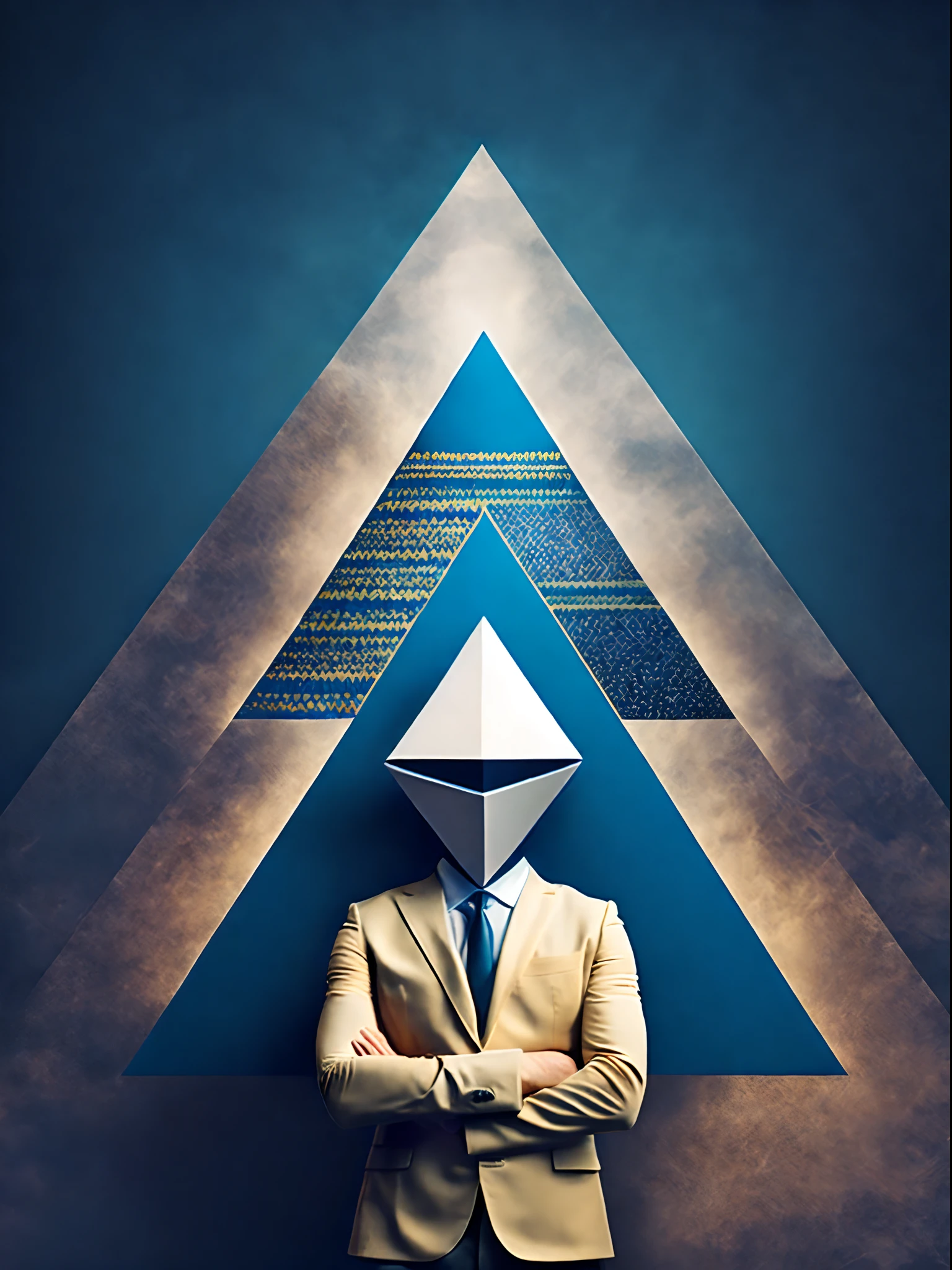 Trader with illuminati pyramid covering head