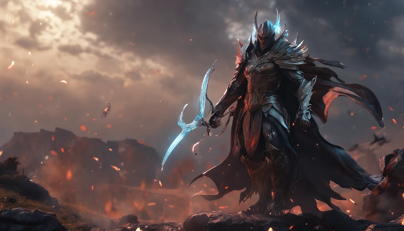 Best quality, Masterpiece, 超高分辨率, (photograph realistic:1.4),surrealism, Dream-like,fusionart, Shadowdancer, shadow magic, darkness control, arafed image of a male angel with a sword and a demon, epic fantasy digital art, Unreal Engine fantasy art, guildwar artwork, 4K fantasy art, Epic fantasy art style HD, fantasy epic digital art, Shadows. alta fantasia, epic fantasy game art, epic fantasy artwork, medieval fantasy game art, loadscreen”, 8K fantasy art