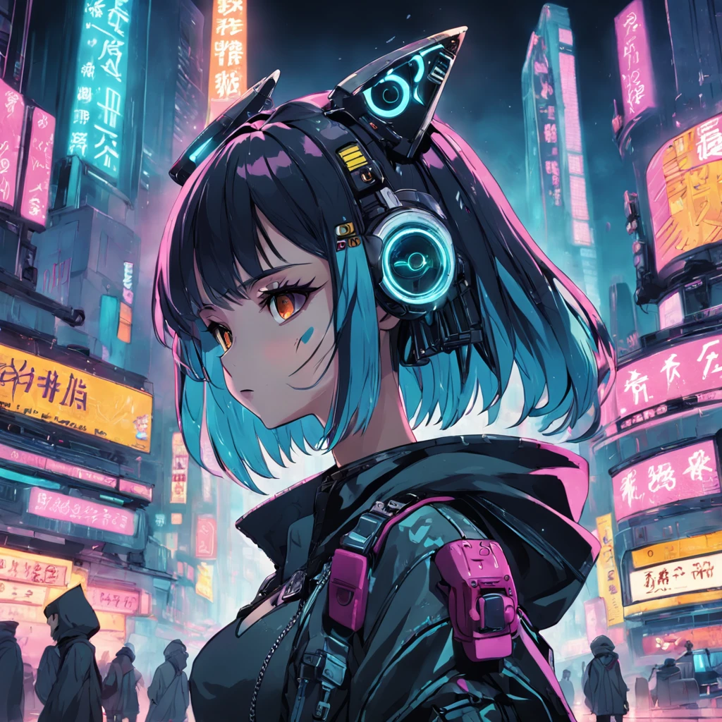 cyber punk perssonage，城市，cartoony