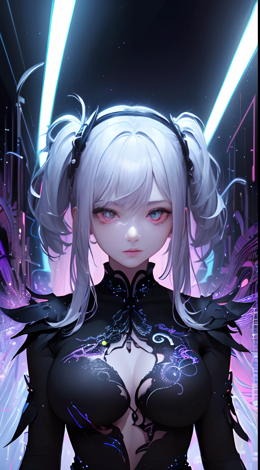 (Masterpiece, Top quality, Best quality, offcial art, Beautiful and aesthetic:1.2), (1girll:1.3), Extremely detailed,(Fractal art:1.2),highest details,( Zen neon:1.2), (Dynamic pose), (Abstract background neon lights:1.5), (black color dress:1.2), (Shiny skin), (many color:1.4), Upper body ,neonlight,16k,Full-HD --auto
