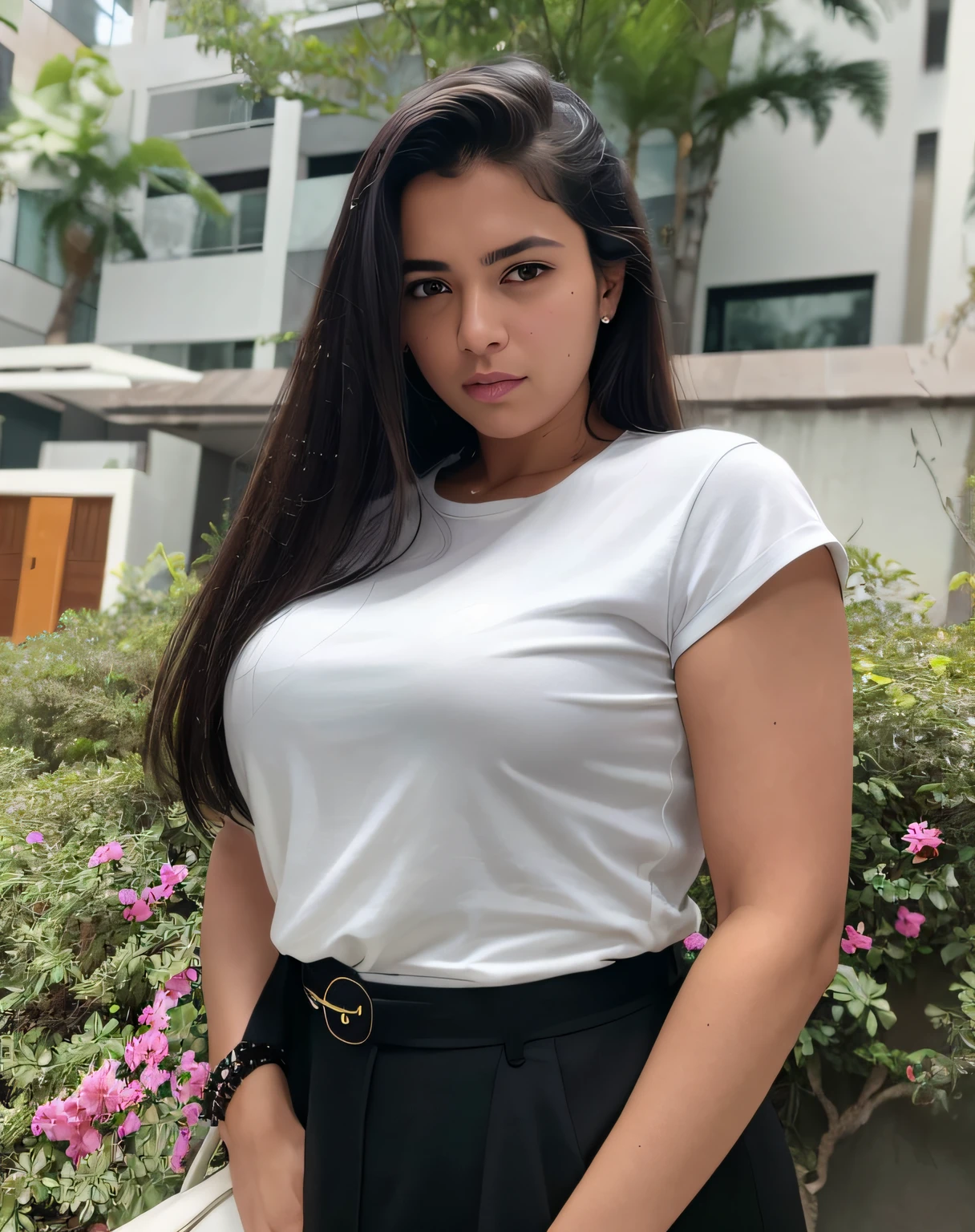 a woman standing in front of a bush with a white shirt on, looks like fabiula nascimento, malika favre, by Nándor Katona, by Antonio Parreiras, by Willian Murai, in sao paulo, by Emerson Silva, by Julius as if, fernanda suarez