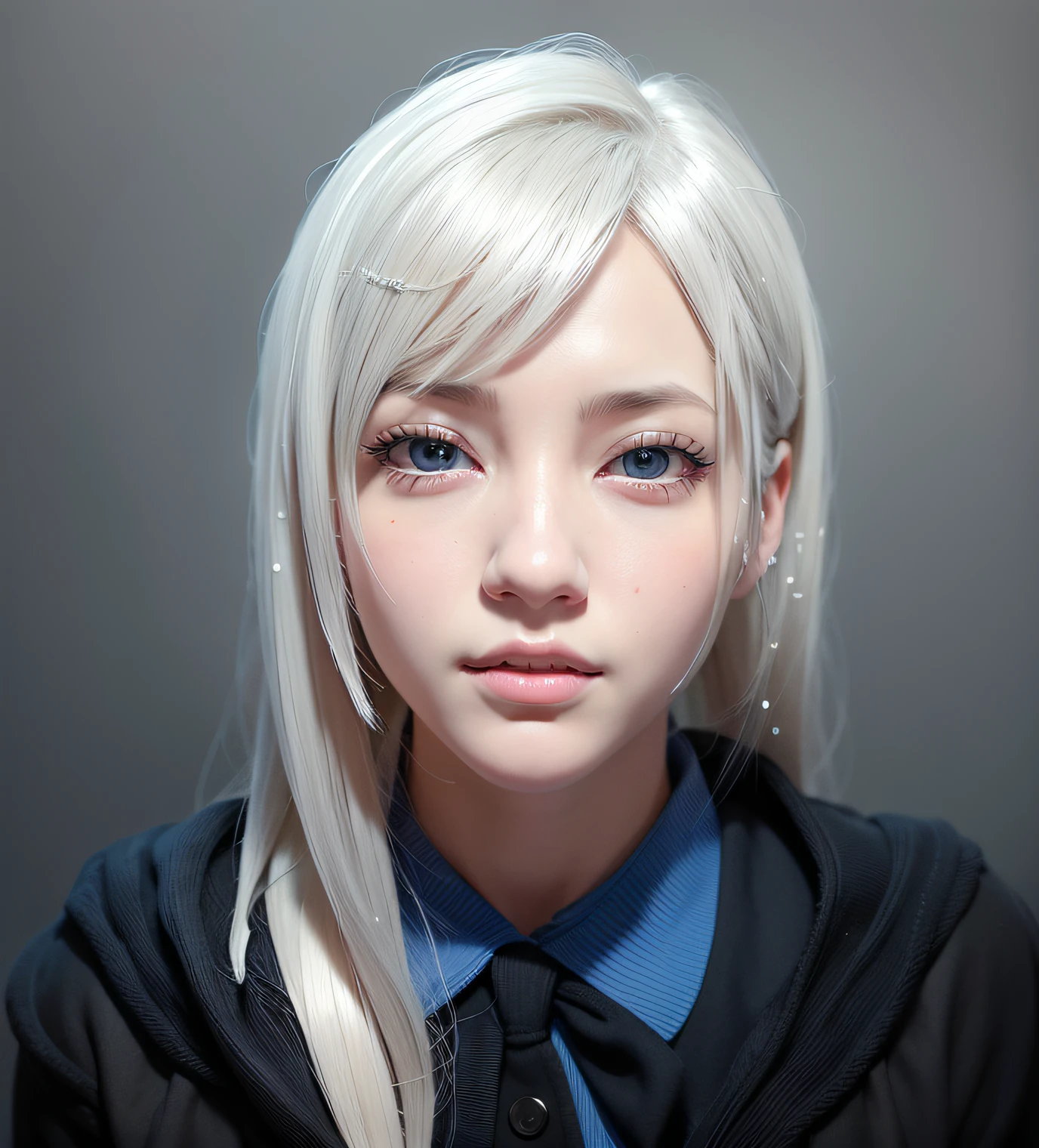 there is a 3d image of a woman with long white hair, hyperrealistic schoolgirl, 3 d anime realistic, realistic schoolgirl, 8k portrait render, anime realism style, a hyperrealistic schoolgirl, photorealistic anime girl render, semi - realistic render, with very highly detailed face, 3d character realistic, realistic anime 3 d style, hogwarts legacy, Ravenclaw
