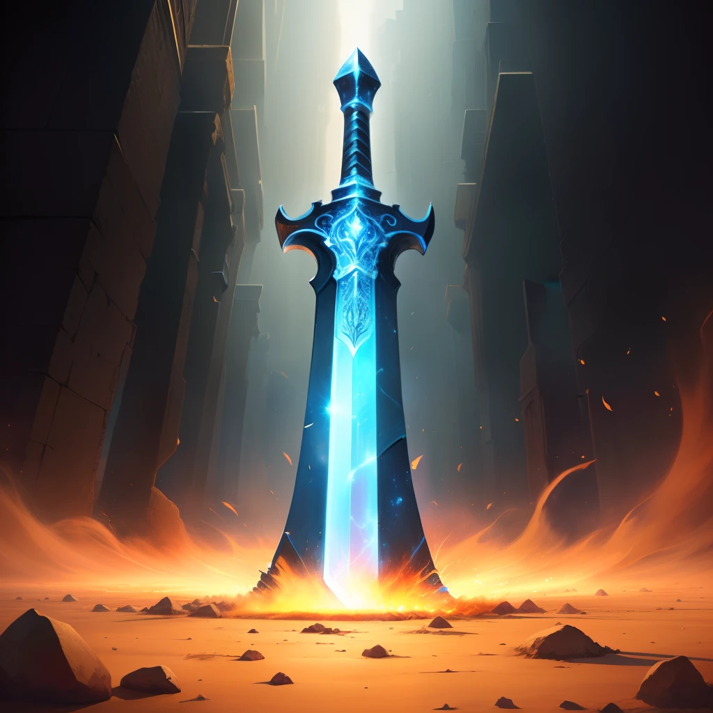 The giant sword plunged into the ground