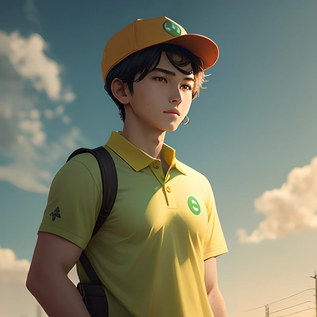 Worker character with green polo and yellow symbol