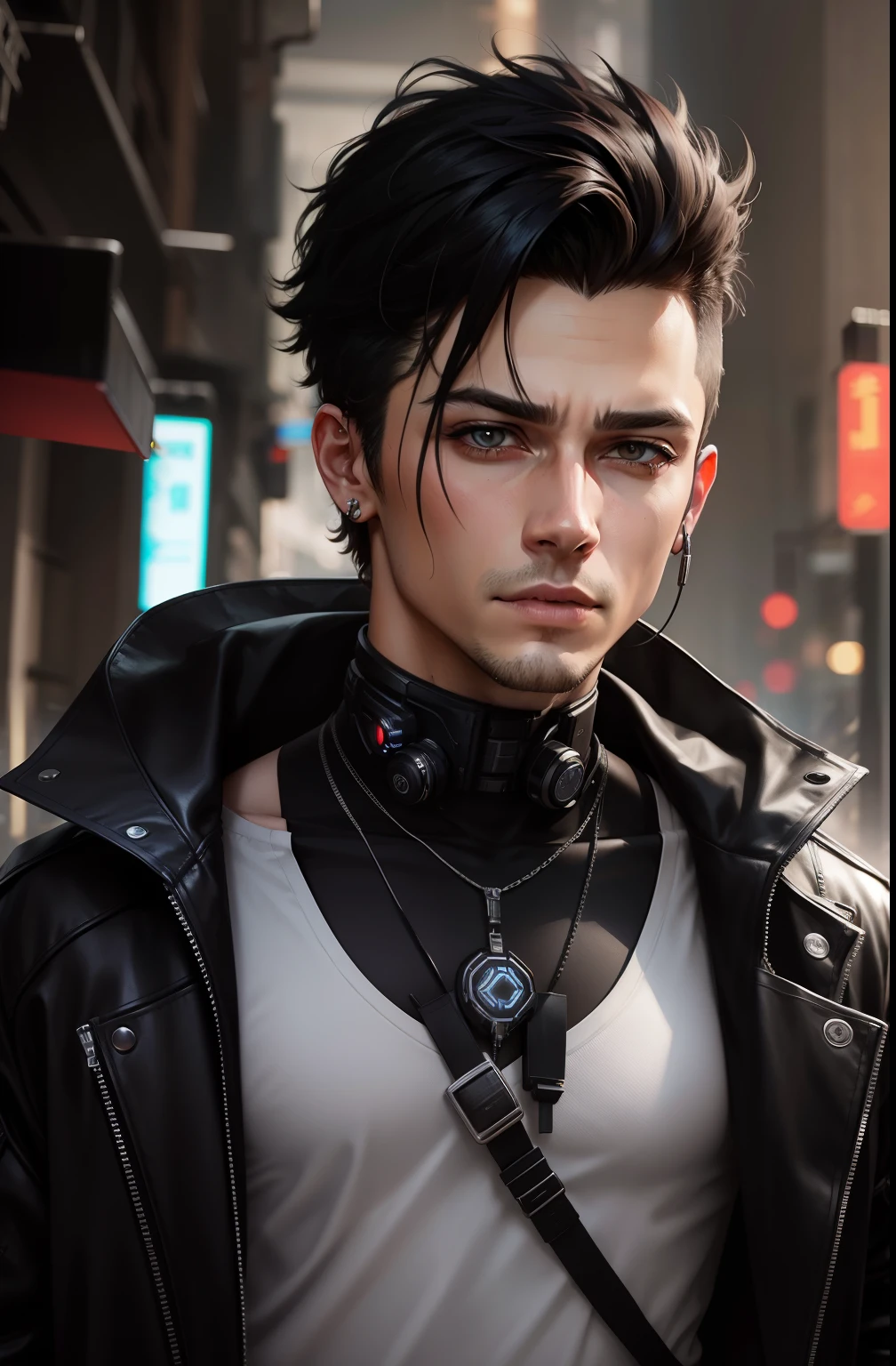 Change background cyberpunk handsome boy realistic face 8k ultra realistic