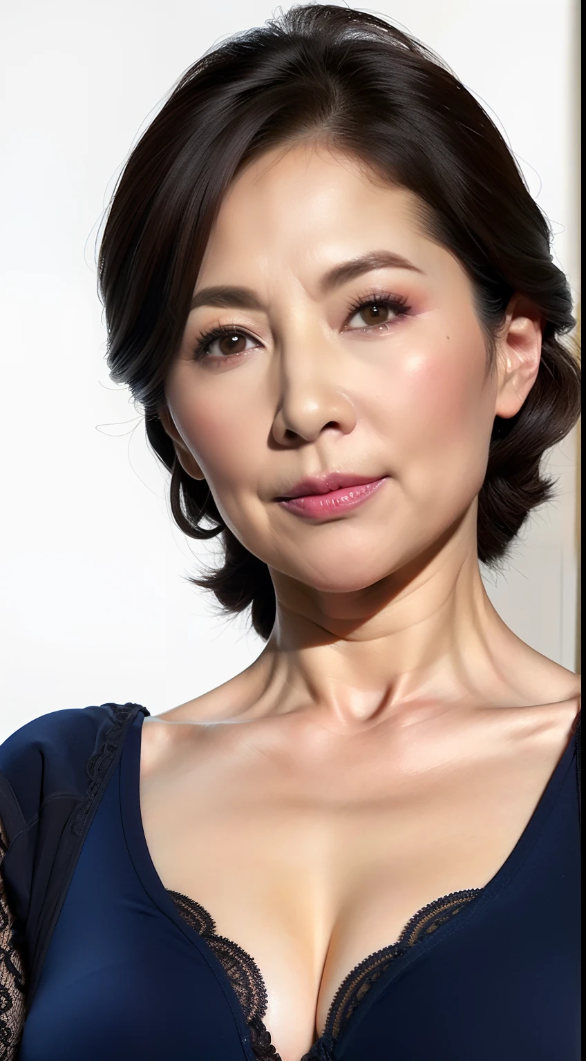Single-color background, gravure, from the chest up, masutepiece, Best Quality, Ultra-detailed, Photorealistic, super detailed skin, Perfect Anatomy, (1 japanese mature woman), (Solo), 75 years old, Large breasts, Mature Woman Politician, glamor, A sexy, Chromo-white skin, Looking at Viewer