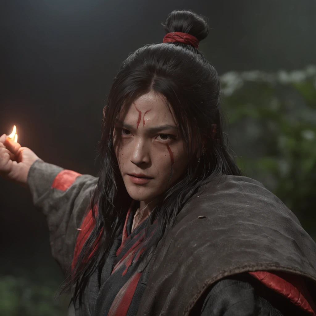 (Professional 3D rendering:1.3) de (Realistic:1.3) Foto de arte mais bonita do mundo,uchiha madara, olhos vermelhos, cabelo preto volumoso, corpo por inteiro 8k unidade render, action shot, , very dark lighting, sombreamento pesado, circunstanciado, Rosto detalhado, (vibrante, fotogrdeia realista, Realistic, Dramatic, Escuro, foco nítido, 8k), (Old leather clothes damaged by bad weather:1.4), ((((Use Armadura samurai vermelha))), (intrincado:1.4), decadente, (altamente detalhado:1.4), pintura digital, rendering by octane, art stations, Conceito-Arte, liso, foco nítido, illustration, germe da arte, (Loish:0.23), Wlop Ilya Kuvshinov, (global ilumination, studiolight, Light Volumetric), chuva forte, floating particles, patife, fantasia, Onze, corpo inteiroesbian, ((Fundo escuro e antigo da cidade:1.3)),CGSesociedade,art stations