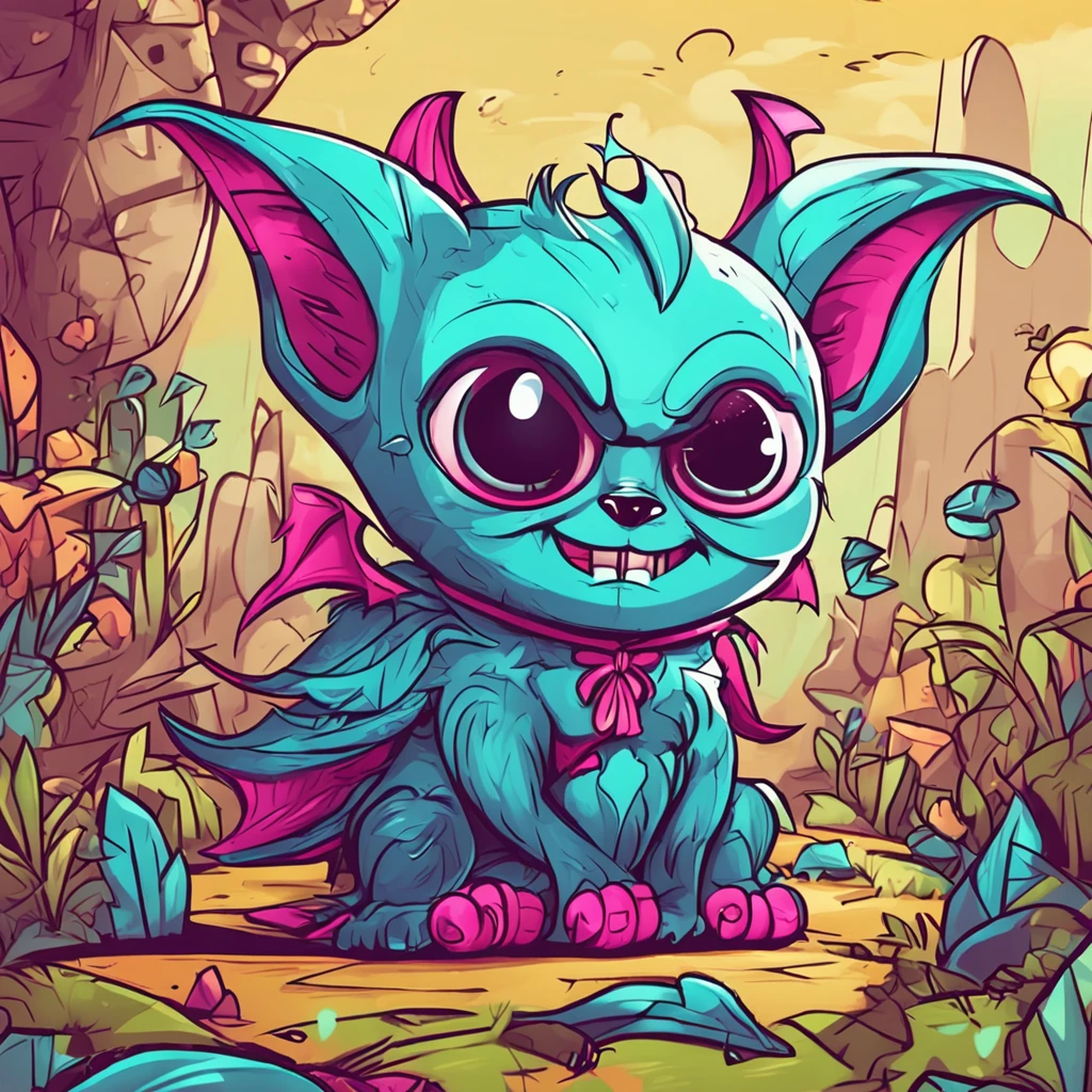 Two-dimensional cartoon game cute bat, colorido, estilo cartoon, Vibrant and dynamic backgrounds, personaje principal amigable y adorable, with expressive facial expression and attractive details.