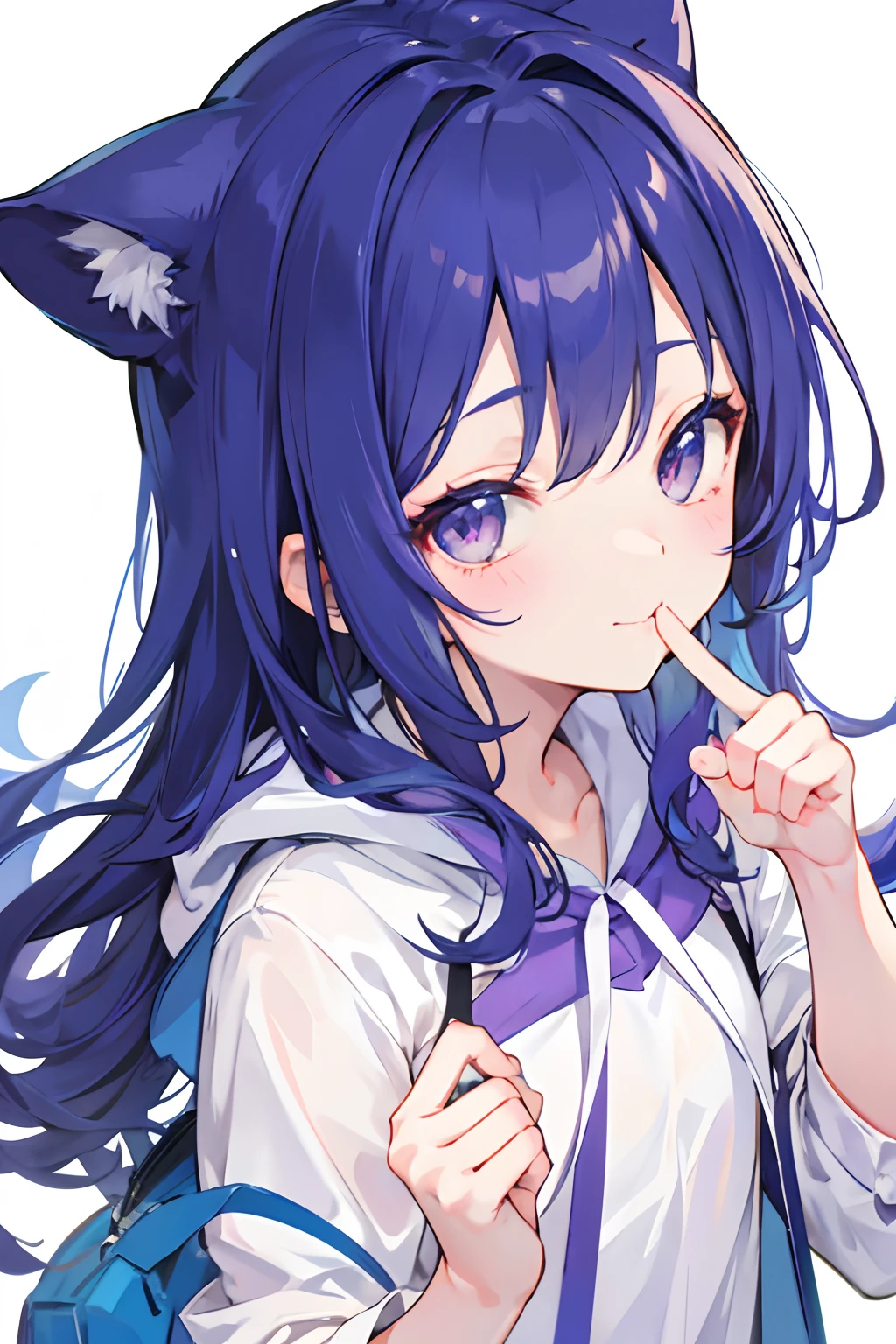 1girl in、put index finger on mouth、wink、No background