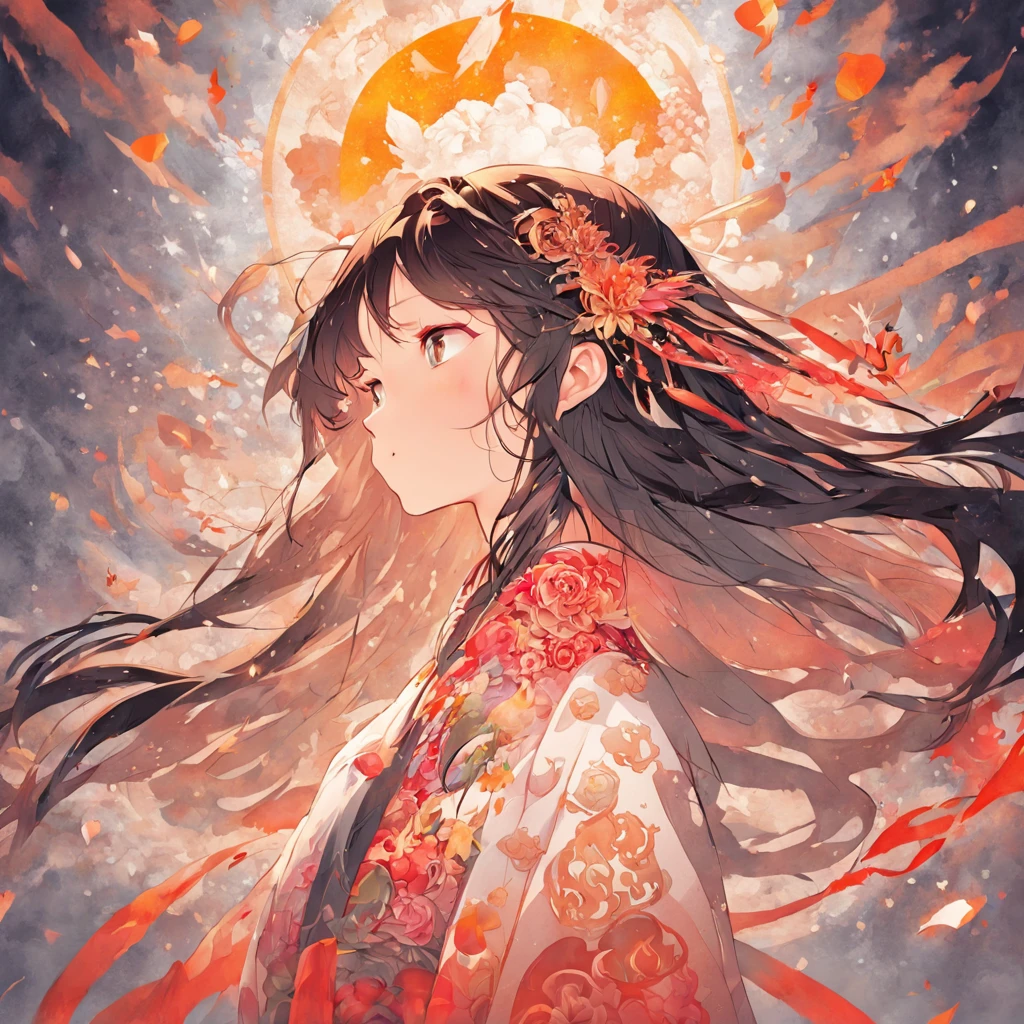 (White background:1.4),(Silhouette of a girl's head, Eyes closed, colorfull long hair, Oriental elements),(Chinese illustration:1.3,paper art:1.3, Quilted paper art:1.2),( reasonable design, Clear lines, High sharpness,Best quality, Very detailed, Masterpiece, movie light effect, 4K )