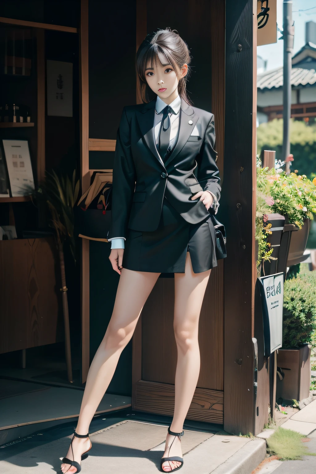 1 Girl, (Watch Viewer), (Bokeh: 1.1), Parted Lips, Expressionless, Realistic, Black Tight Mini Skirt,
business suit, OL, thin thighs, small buttocks, beautiful legs, delicate, Japan fashion model, thin face,
Best quality, (photorealistic: 1.4), ultra high resolution, big mini skirt, black suit and tie woman, suit girl, suit girl, strict business suit wearing, business suit wearing, business suit wearing, black business suit wearing, Japan woman fashion model, black business suit wearing, fashion suit wearing black suit wearing black noble suit, Business suit wearing, black slim clothes, woman posing for photo, beautiful Japan girl face, asian beautiful face, young cute one asian face, beautiful asian girl, girl cute little face, beautiful young korean woman, Japan facial features, young adorable korean face, gorgeous young korean woman, young asian girl, beautiful korean woman, Beautiful asian young woman, standing facing forward, composition visible from above knees to head, knees visible, camera gaze, standing, full body shot, hyperrealistic, front shot full body, bare feet, (face only LoRA applied, bare feet)