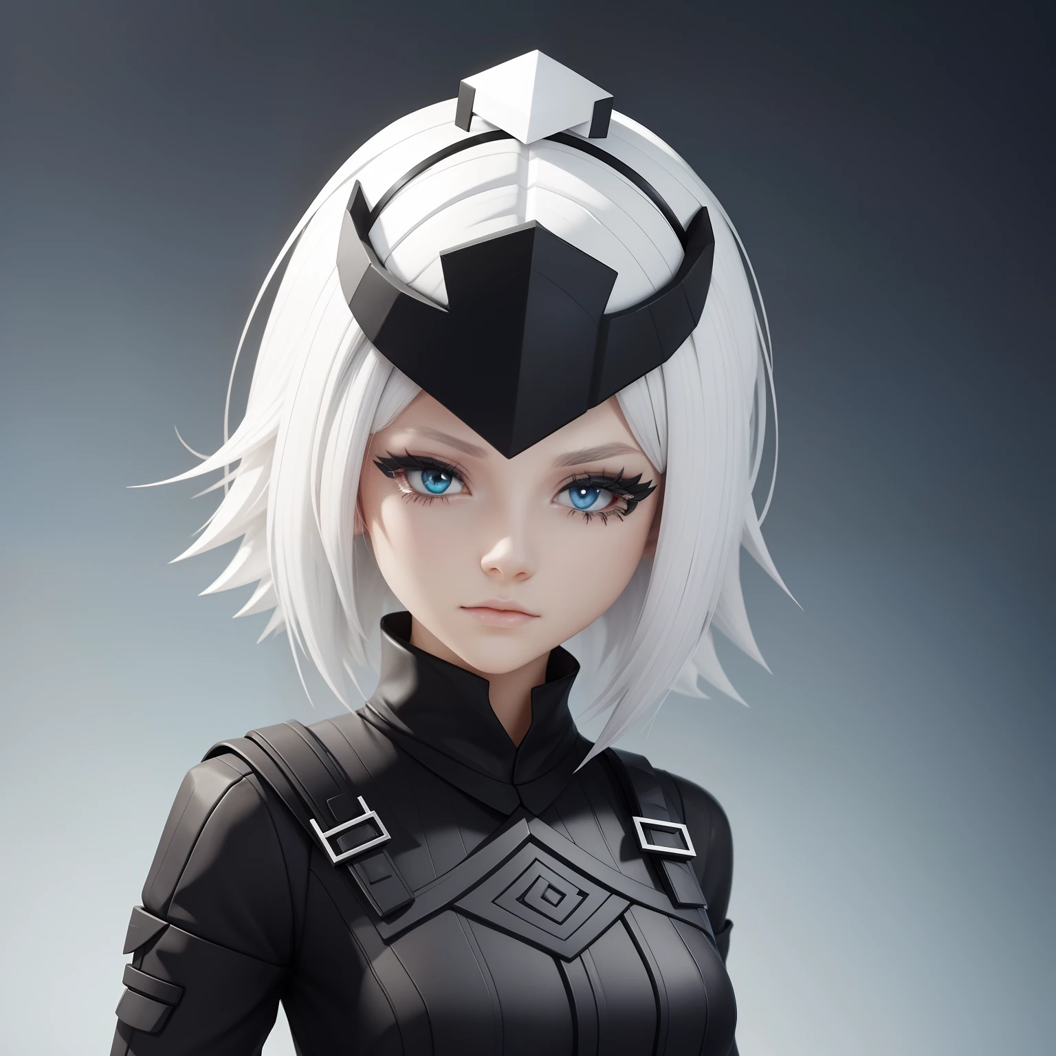 White-haired female headless roblox character with the black valkirye on her head
