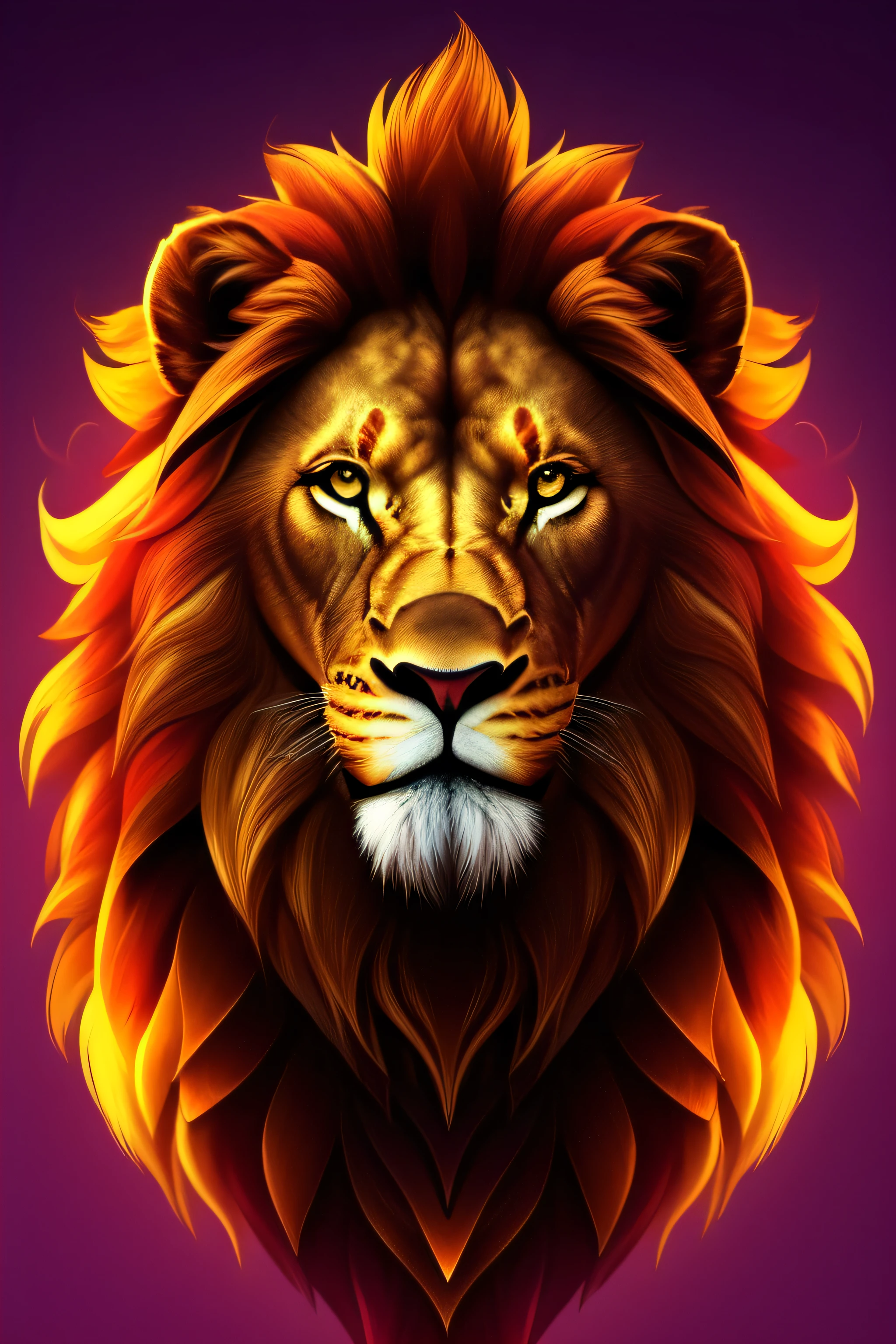 Draw an anthropomorphic lion fused with Sonic, frontal and full body. He wears tight sportswear, in a synthesis of agility and charisma. He is covered in shiny golden fur and a long mane of bright colors, in shades of purple, yellow and red, that flutters in the wind. He maintains the lion's face, with his intense red eyes reflecting the confident and focused gaze typical of the lion. His demeanor is laid back but determined, with the rebelliousness of the lion and the free spirit of Sonic. Captured with the Fujifilm GFX 100 camera in stunning 8K quality.