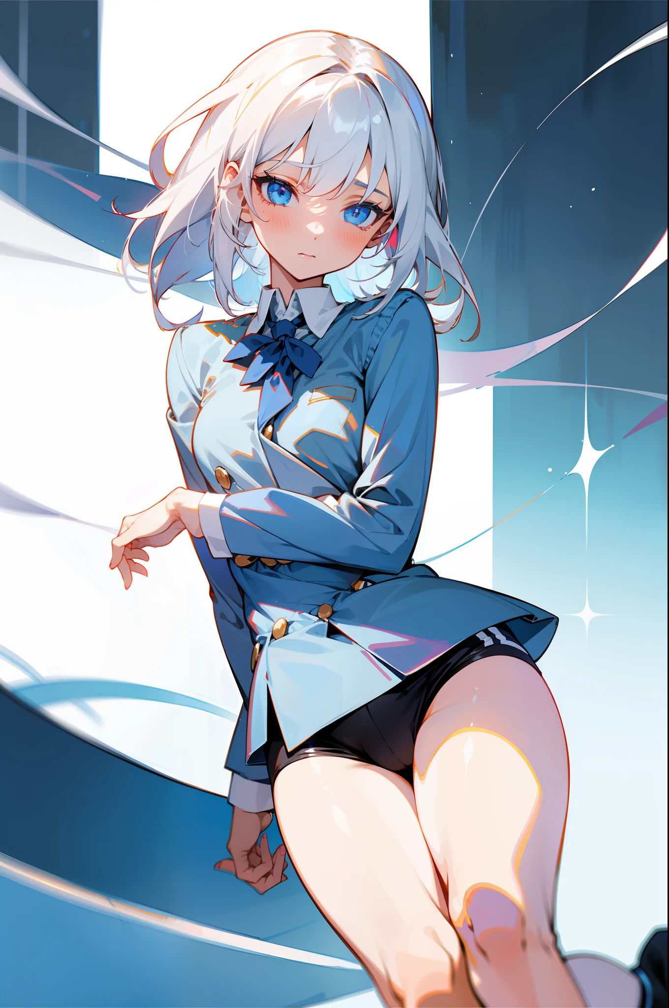 boy,full bodyesbian,Thin leg,White hair,Blue eyes