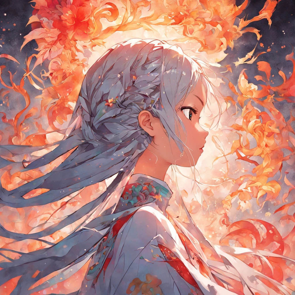 (White background:1.4),(Silhouette of a girl's head, Eyes closed, colorfull long hair, Oriental elements),(Chinese illustration:1.3,paper art:1.3, Quilted paper art:1.2),( reasonable design, Clear lines, High sharpness,Best quality, Very detailed, Masterpiece, movie light effect, 4K )