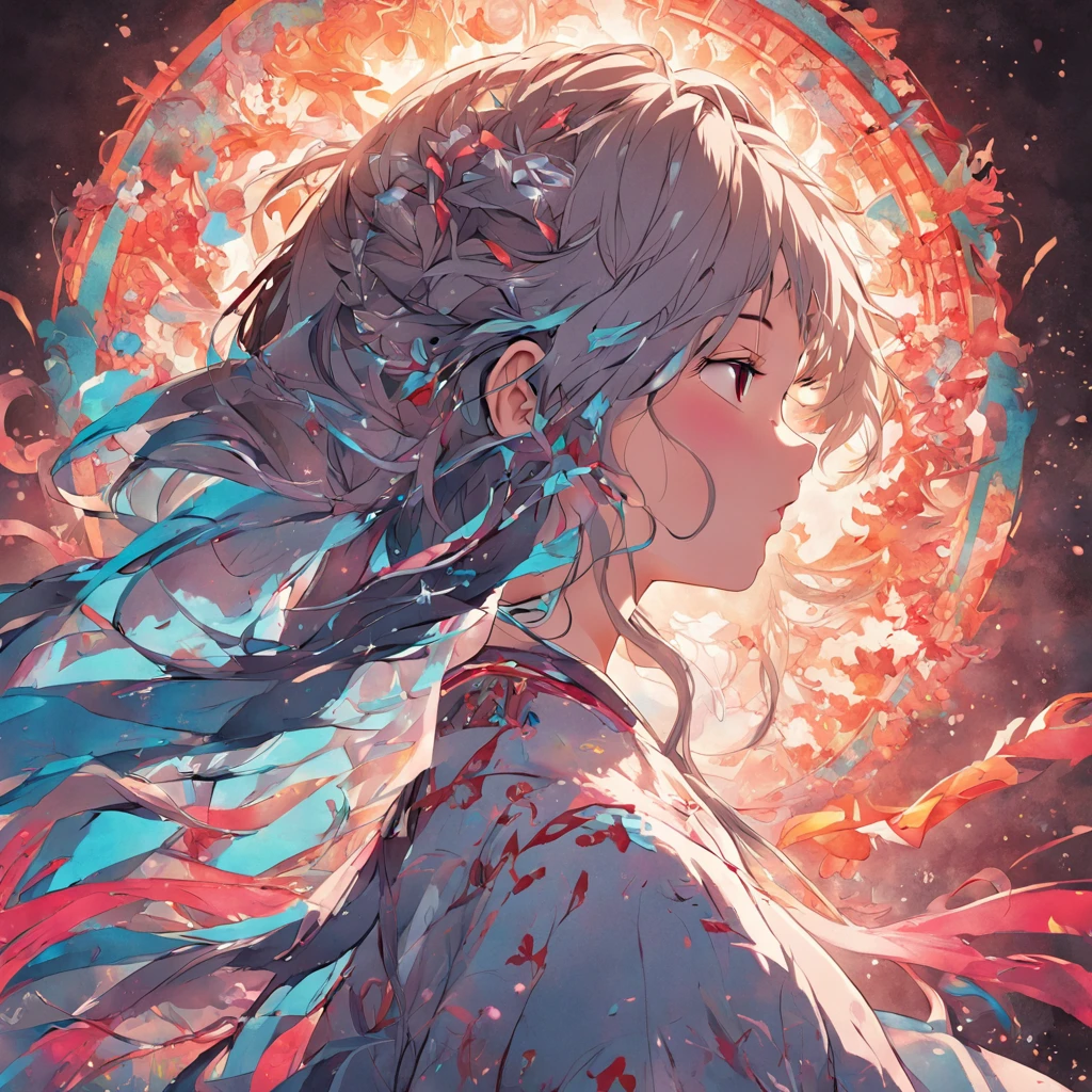 (White background:1.4),(Silhouette of a girl's head, Eyes closed, colorfull long hair, Oriental elements)，(Chinese illustration:1.3，paper art:1.3, Quilted paper art:1.2),( reasonable design, Clear lines, High sharpness,Best quality, Very detailed, Masterpiece, movie light effect, 4K )