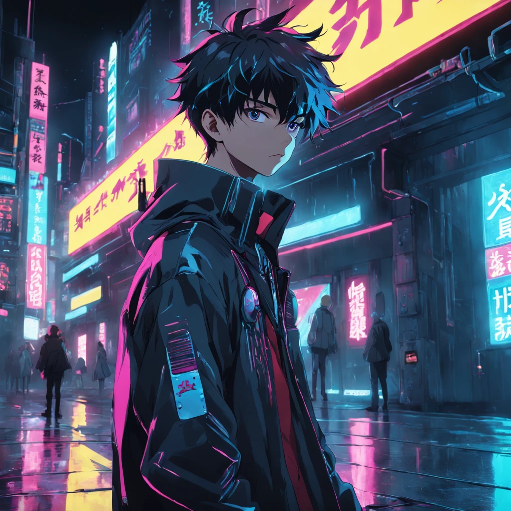 tmasterpiece, best qualityer, cinematic Film still from, 1boy, Futuristic Senario, cyber punk perssonage, retrowave, The landscape, jpn