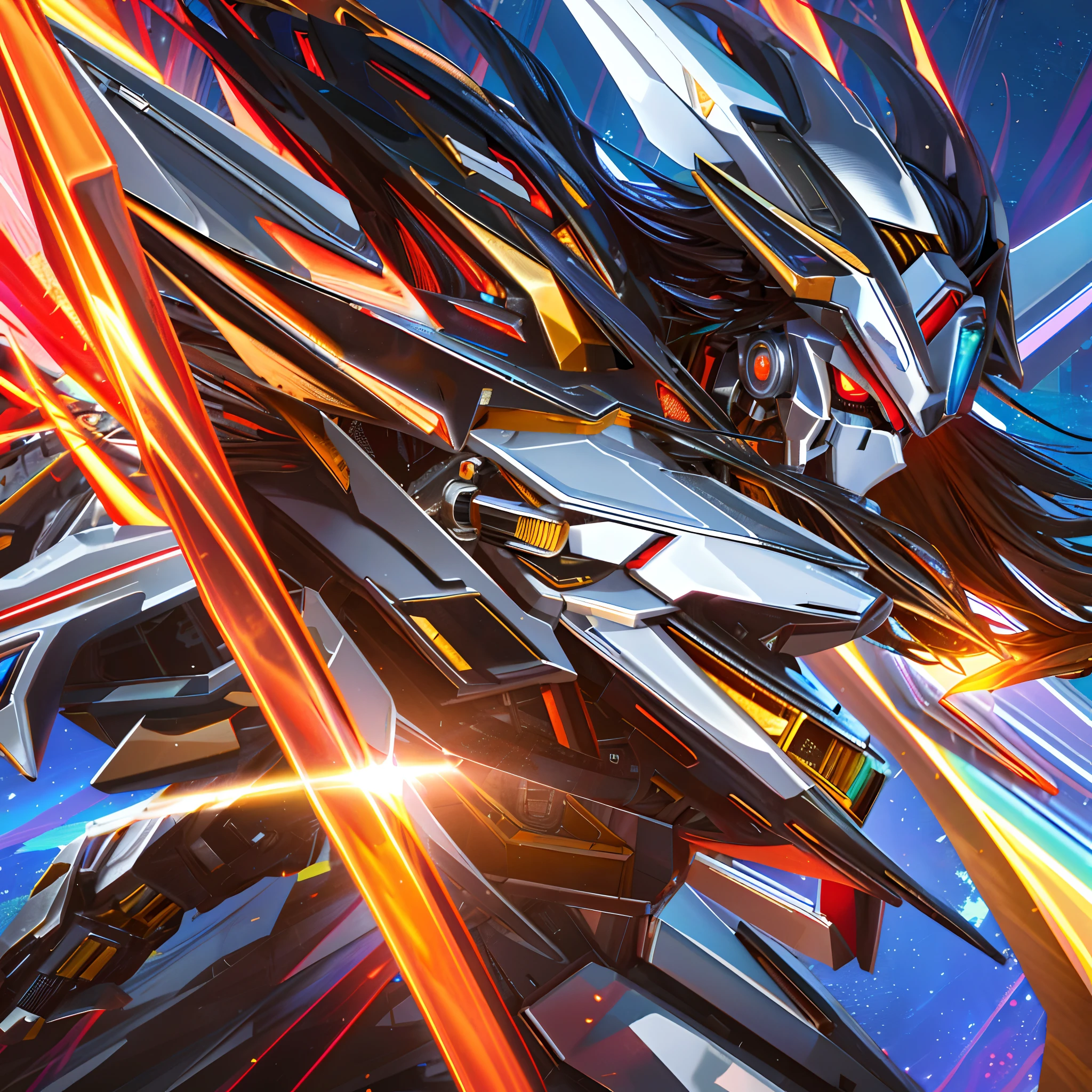a robot, best quality, highly detailed, ultra-detailed, masterpiece, 8k wallpaper, red eyes, bad anatomy, absurdres, black Long hair, highres, super fine illustration, absurdres, solo, game cg, lord,at night, (blacklight:1), (detailed beautiful face and eyes:1), command spell,mecha musume,mask,mechanical parts, robot joints,