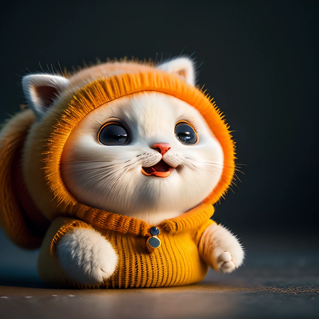 cat, orange, fat, garfield, no_humans, depth of field, disney style, DARK_Glam, wearing DRK_Glam, deep shadow, (dark: 1.4), (8k, RAW photo, best quality, masterpiece: 1.2), big expression happy with mouth